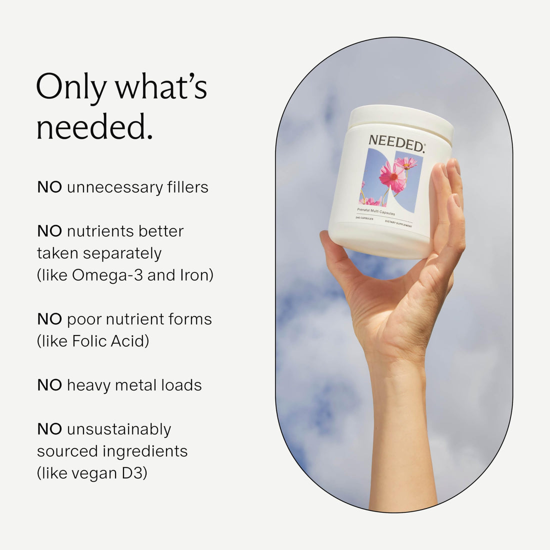 Needed. Prenatal Multivitamin with Citrus Scent Insert - Complete Prenatal Multi for Before, During, & After Pregnancy - 26 Optimal Nutrients Including Choline, Vitamin B, & Folate - 30 Day Supply