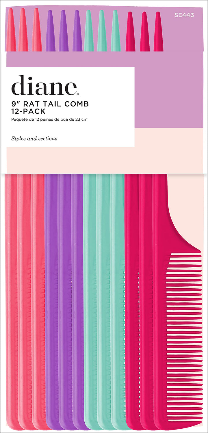 Diane Rat Tail Comb Assorted, 9 Inch, 12 Count