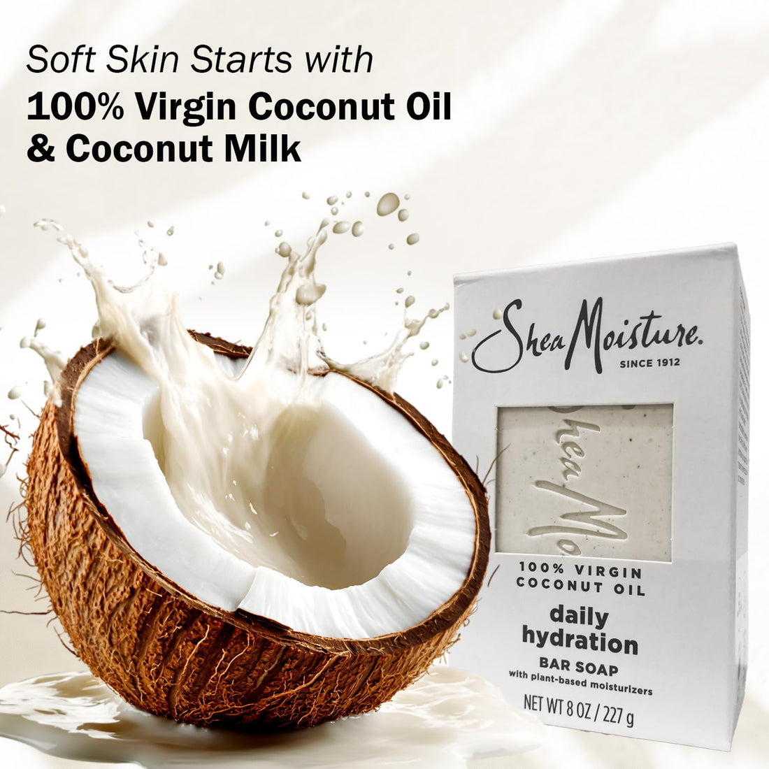 SheaMoisture Bar Soap 100% Virgin Coconut Oil - Daily Hydrating Body Wash Bar Soap with Plant-Based Moisturizers to Nourish and Replenish Skin - 8 oz. Bar 2 Pack