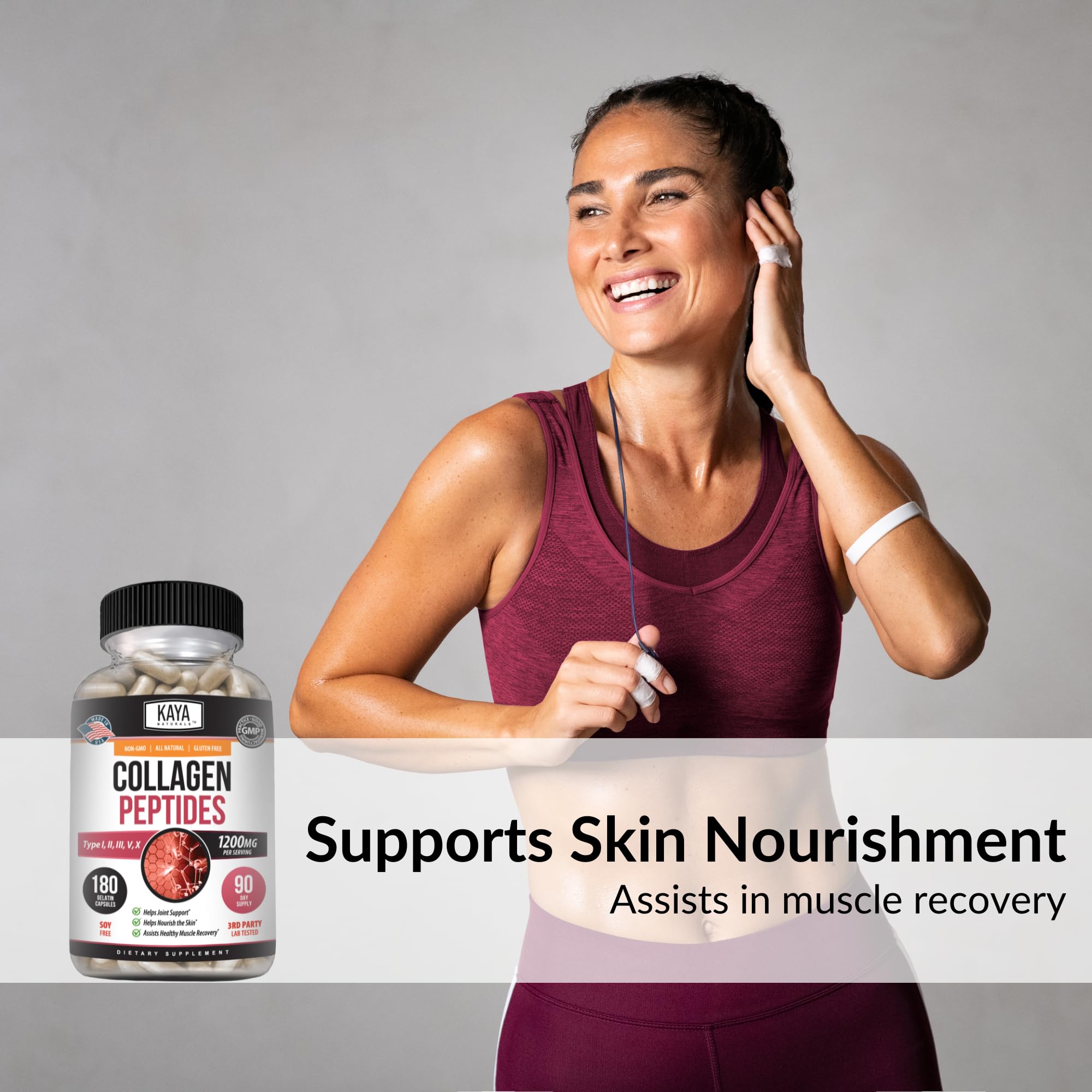 Kaya Naturals Multi Collagen Peptides Complex Powder for Women and Men, Types I, II, III, V & X | 180 Count Capsules