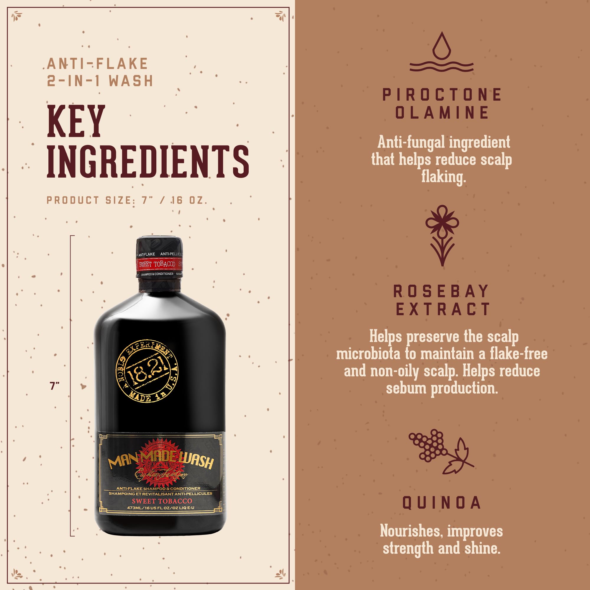 18.21 Man Made Anti-Flake 2-in-1 Shampoo & Conditioner in Sweet Tobacco: Hydrating Cleanse Helps Dry, Itchy, Flaky Scalp