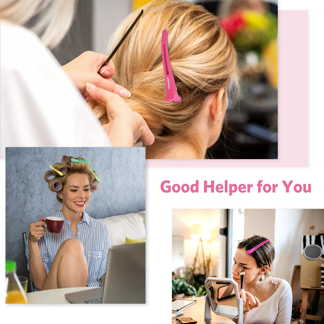 AIMIKE Hair Styling Accessories - 6pcs No-Crease Duck Bill Clips with Silicone Band for Sectioning, Roller, Cutting and Salon Use in Neon Colors