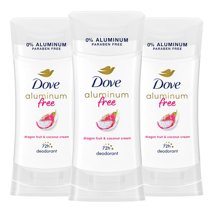 Dove Aluminum Free Deodorant for Women 3 Pack for odor control Dragon Fruit & Coconut Cream 72 hour odor protection 2.6 oz