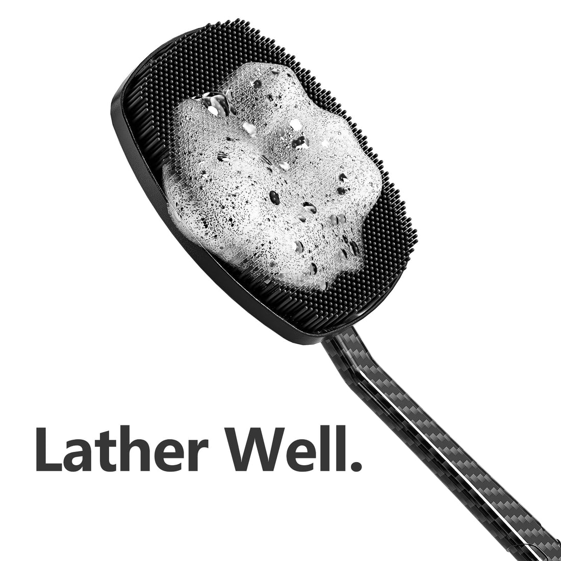 ZEOMLON New Carbon Fiber Silicone Back Scrubber for Shower, Back Shower Brush with Long Handle Back Scrubber for Men and Women