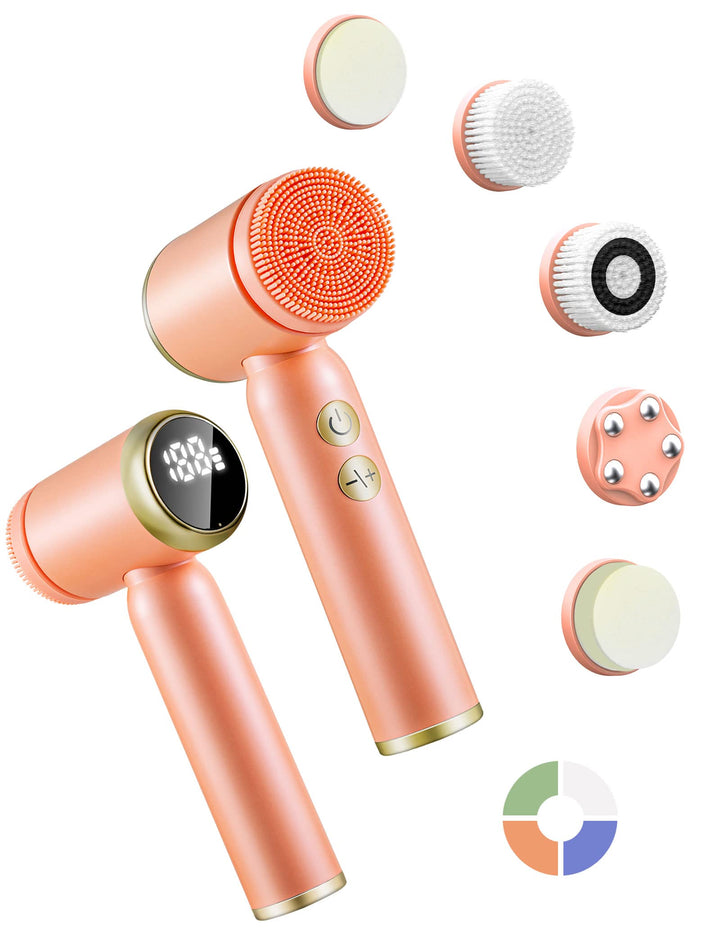 Face Brushes for Cleansing and Exfoliating ,Spin Facial Cleansing Brush with LED Display, Electric Face Cleansing Brush ,Rechargeable Facial Cleansing Brush with 6 Facial Spin Brush Heads BSROLUNA