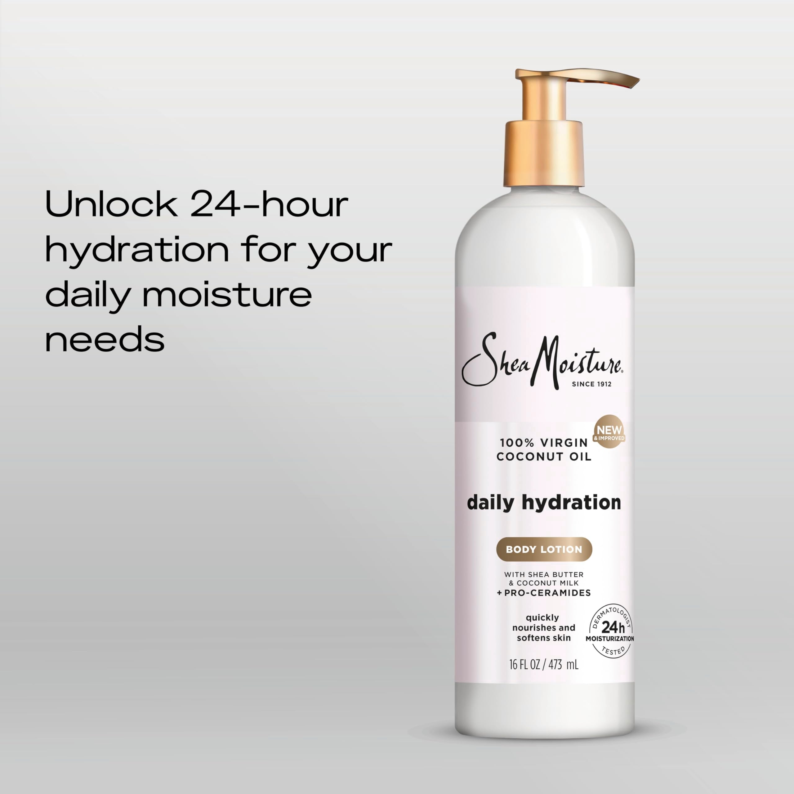 SheaMoisture Daily Hydration Body Lotion with 100% Virgin Coconut Oil, Shea Butter, Coconut Milk and Pro-Ceramides, Quickly Nourish & Soften Skin, 24H Moisturizing 16 oz