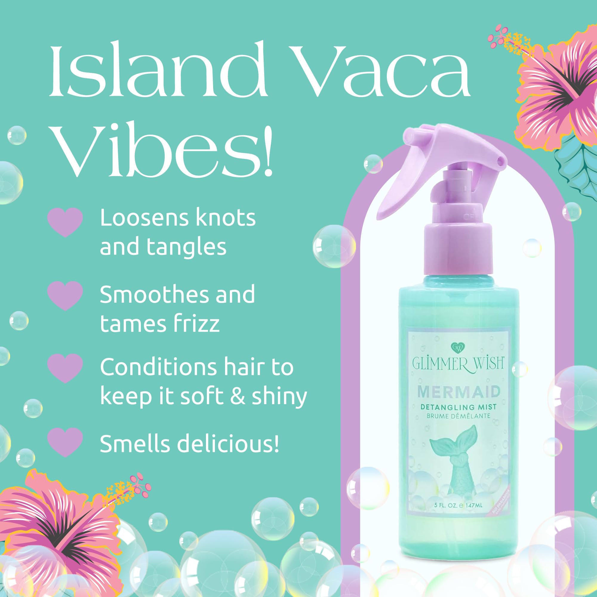 Glimmer Wish Mermaid Hair Detangler Spray – Leave-In Conditioner for Kids & Women, Tangle-Free Hair Care, Detangling Spray, 5 fl oz