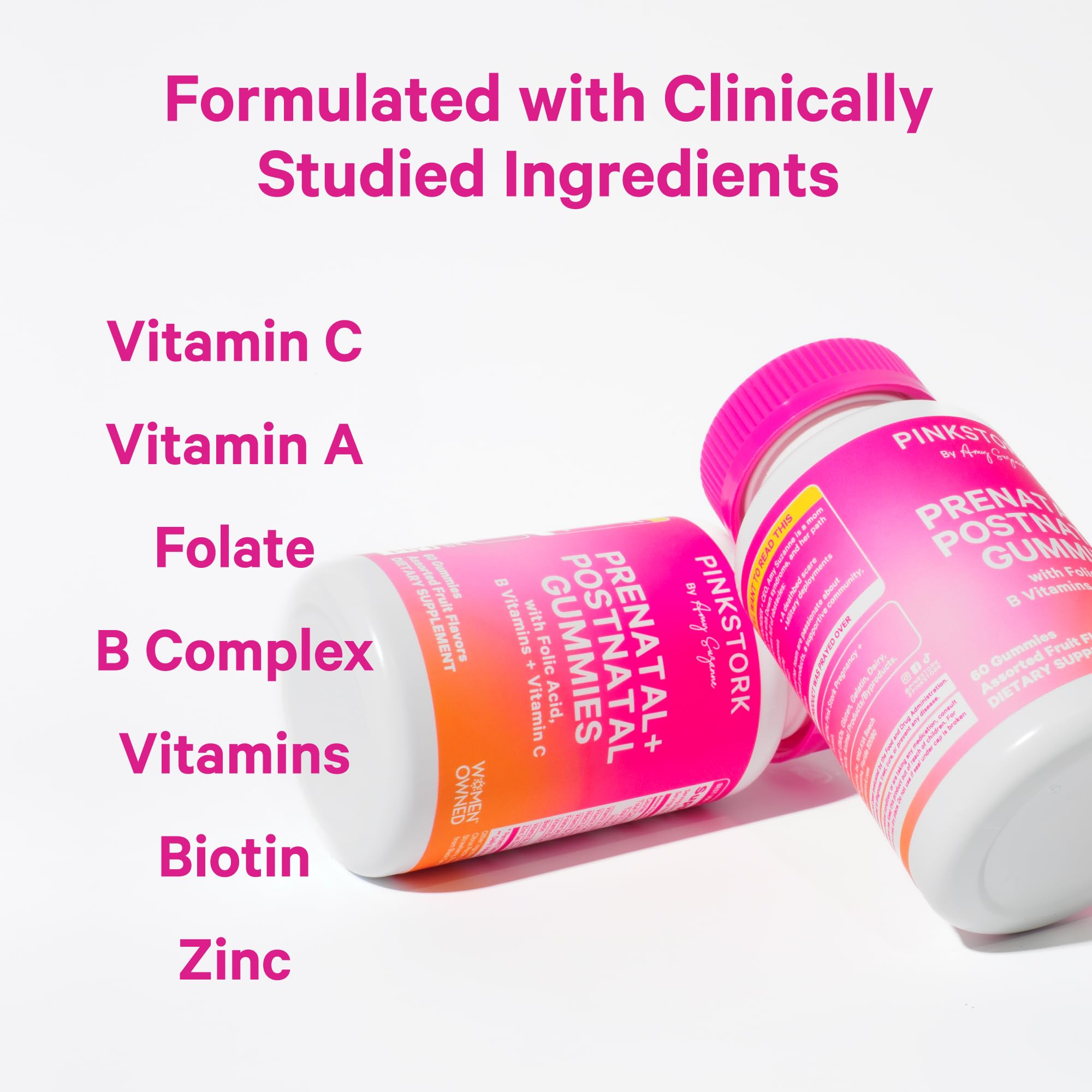 Pink Stork Prenatal + Postnatal Gummy Vitamins for Women - Multivitamin for Pregnancy + Postpartum Recovery - 60 Gummies