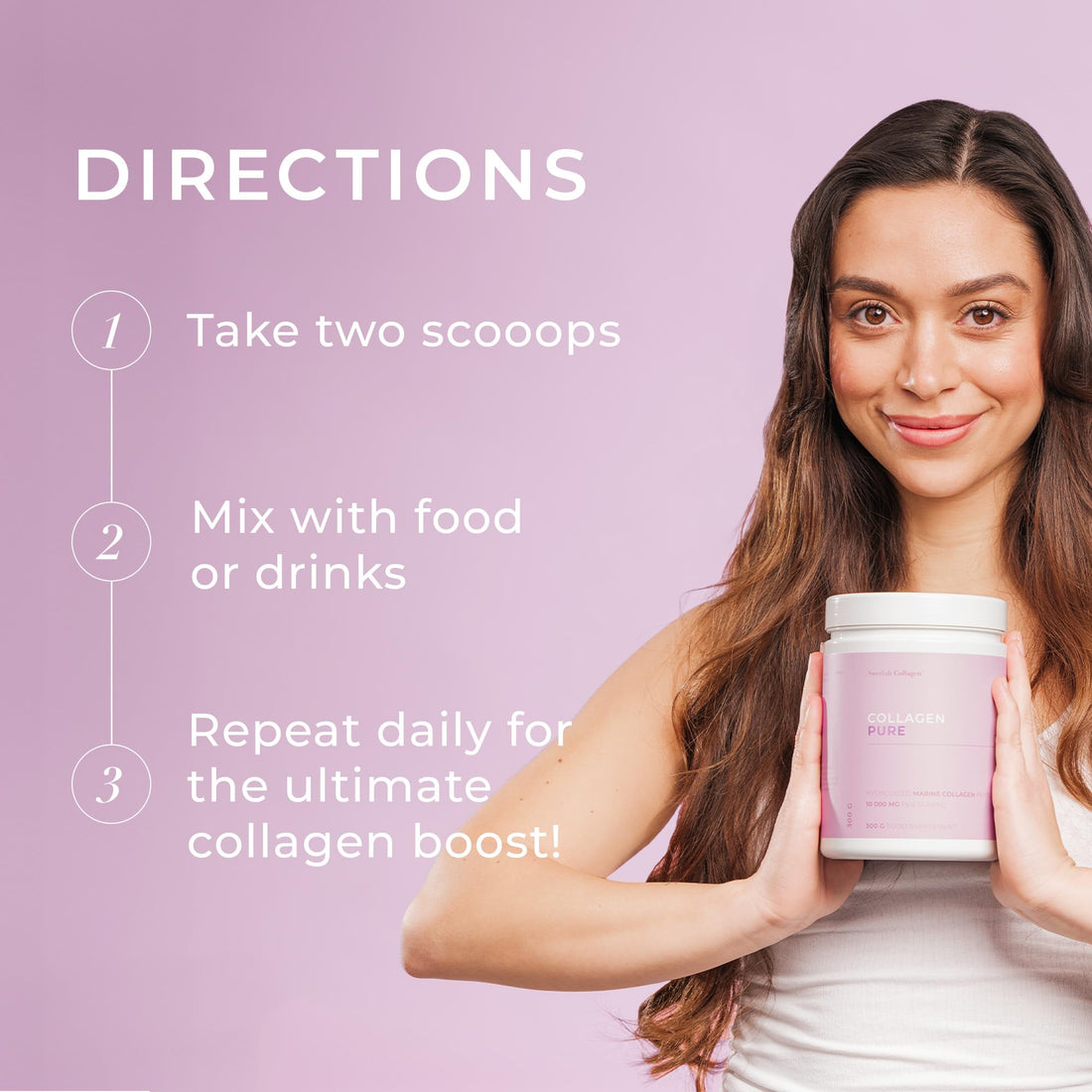 Swedish Collagen - Hydrolyzed Marine Collagen 10,000 mg Powder Supplement - Pack of 300 g, 30 Day Supply | Pure Peptide for Healthy Hair, Skin, Nails & Joints I 100% Natural & Gluten Free | Sugar-Free