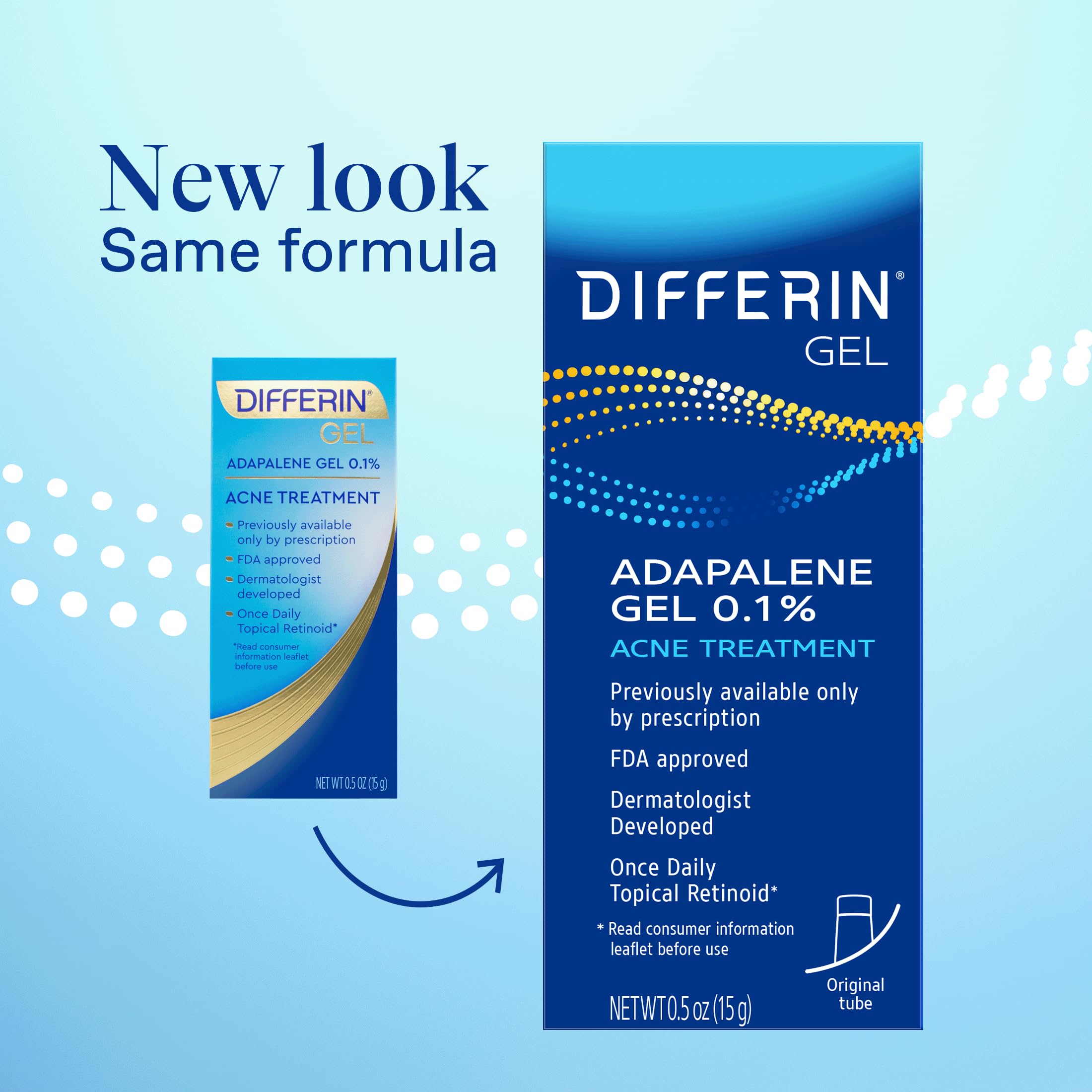 Differin Acne Treatment Gel, 30 Day Supply, Retinoid Treatment for Face with 0.1% Adapalene, Gentle Skin Care for Acne Prone Sensitive Skin, 15g Tube (Packaging May Vary)