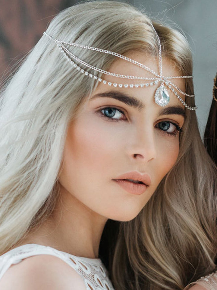 FXmimior Fashion Women Gypsy Bohe Halloween Charm Rhinestones Head Chain Vintage Rhinestones Crysatal Drop Headpiece Headband Wedding Prom Eveing Women Hair Accessories (gold)