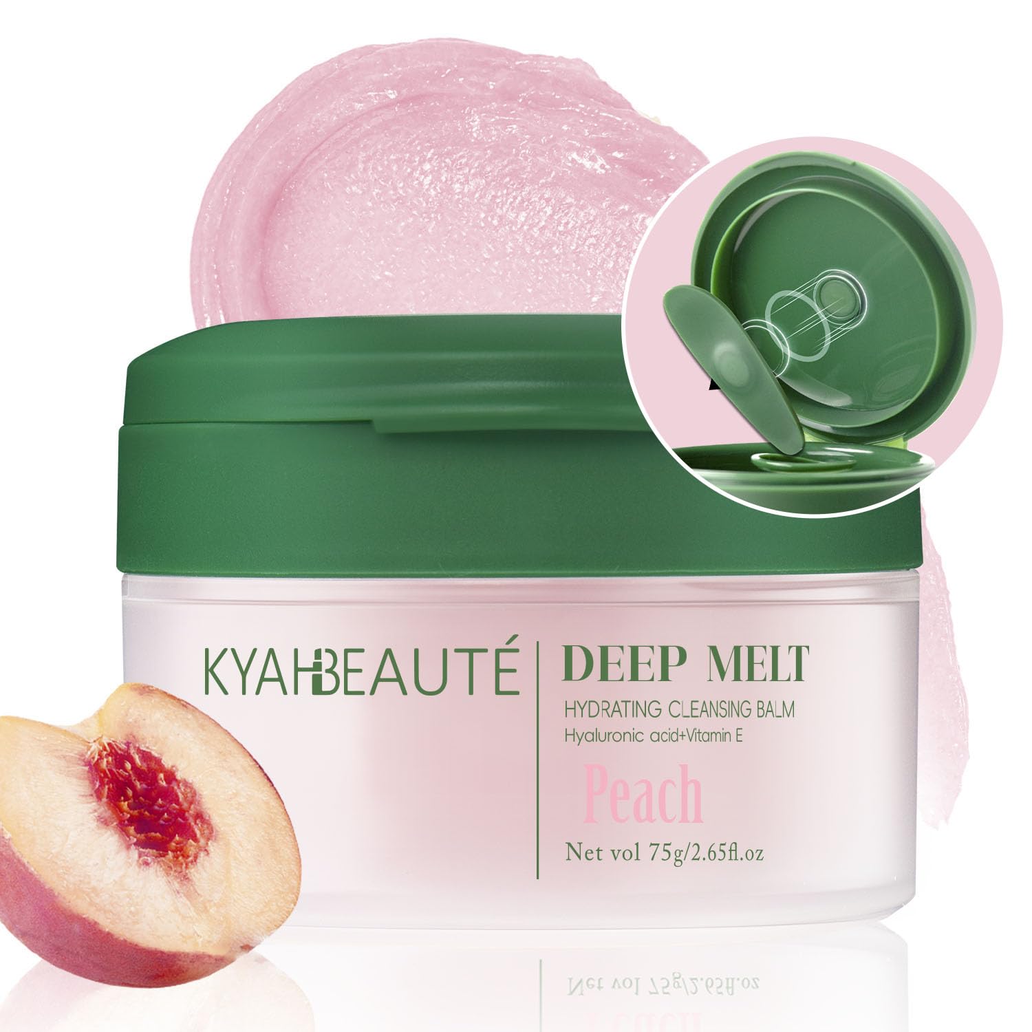 MYMERRY Cleansing Balm, Naturium Makeup Remover Balm for Sensitive Skin, Waterproof Mascara Makeup Remover, Face Eyes Lip Cleanser, Peach Scented, Coconut Oil, Vitamin E & Hyaluronic Acid, 2.65 Oz