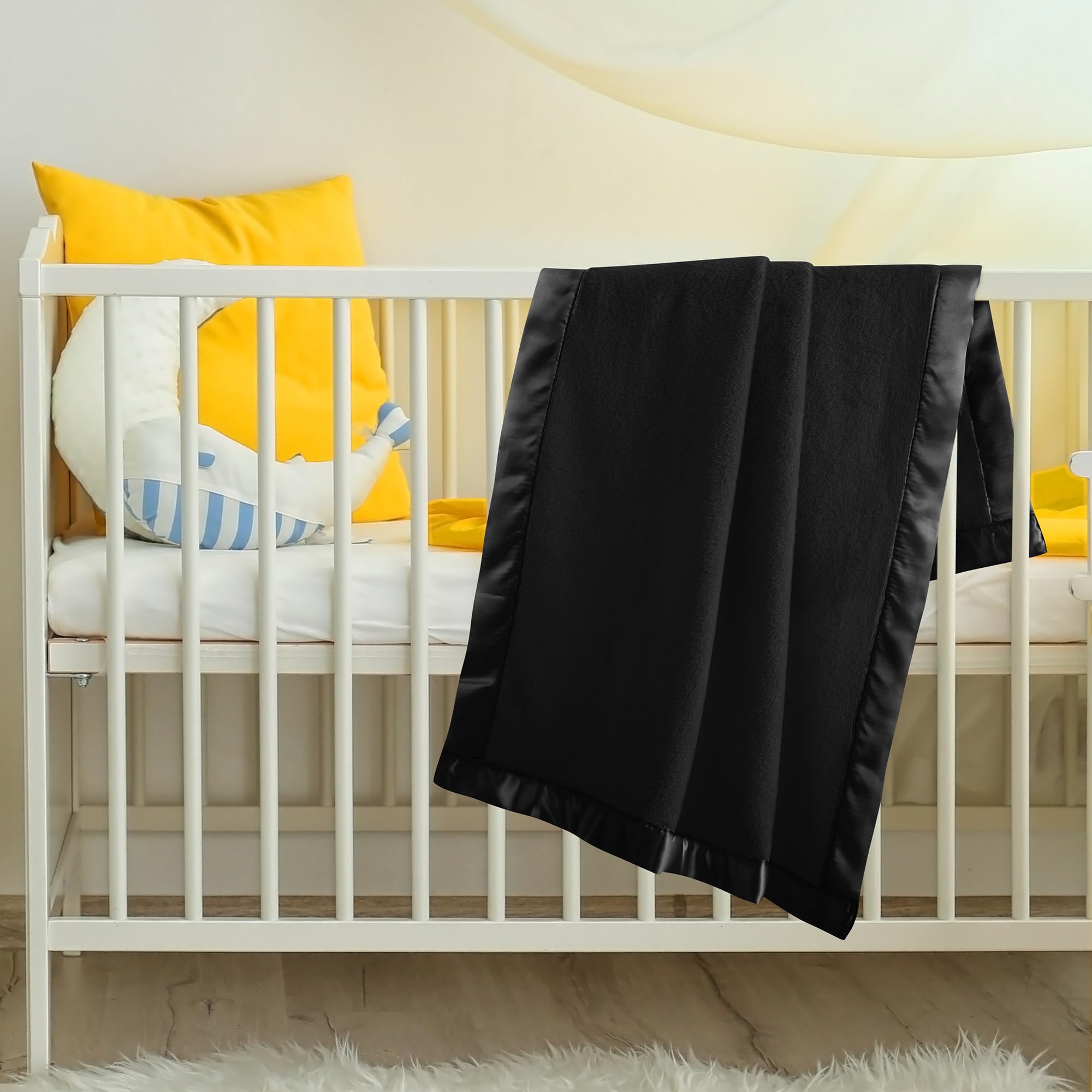 Pro Goleem Fleece Baby Blanket with 2 Inch Satin Trim Soft Anti-Static Plush Blanket for Boys and Girls Christmas Baby Gifts for Babies Black 30''x40''