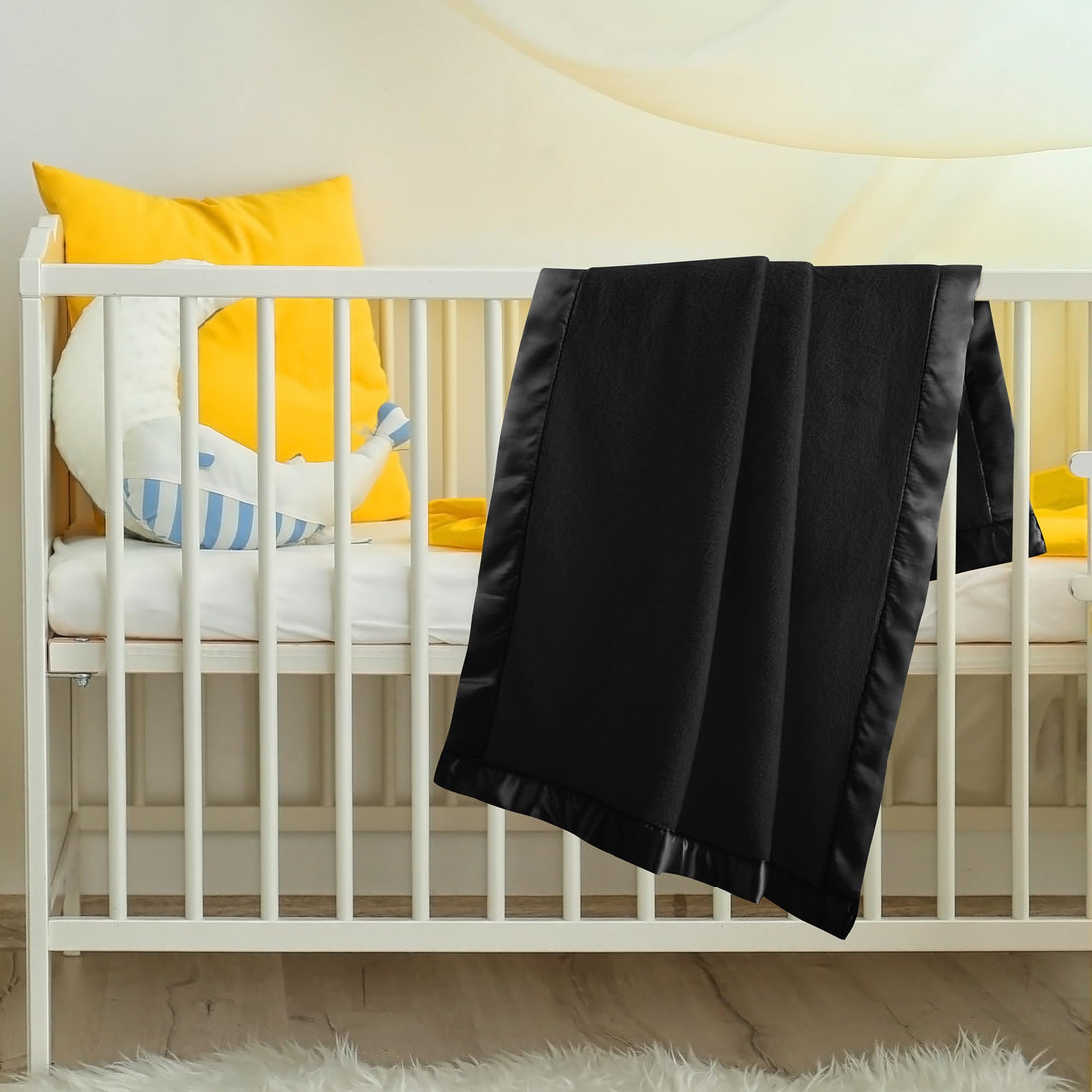 Pro Goleem Fleece Baby Blanket with 2 Inch Satin Trim Soft Anti-Static Plush Blanket for Boys and Girls Christmas Baby Gifts for Babies Black 30''x40''