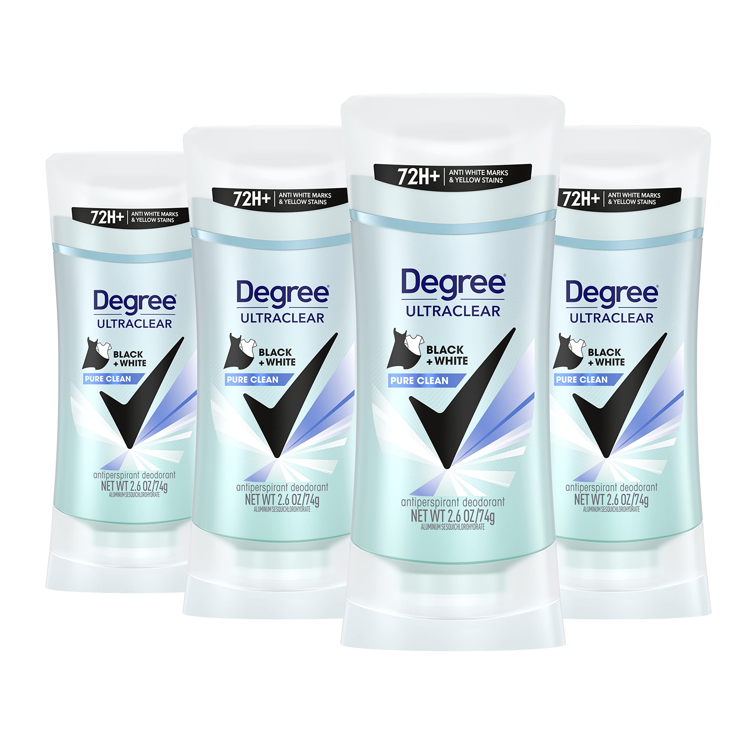 Degree UltraClear Antiperspirant, Black + White Pure Clean, 2.6 Ounce (Pack of 4)