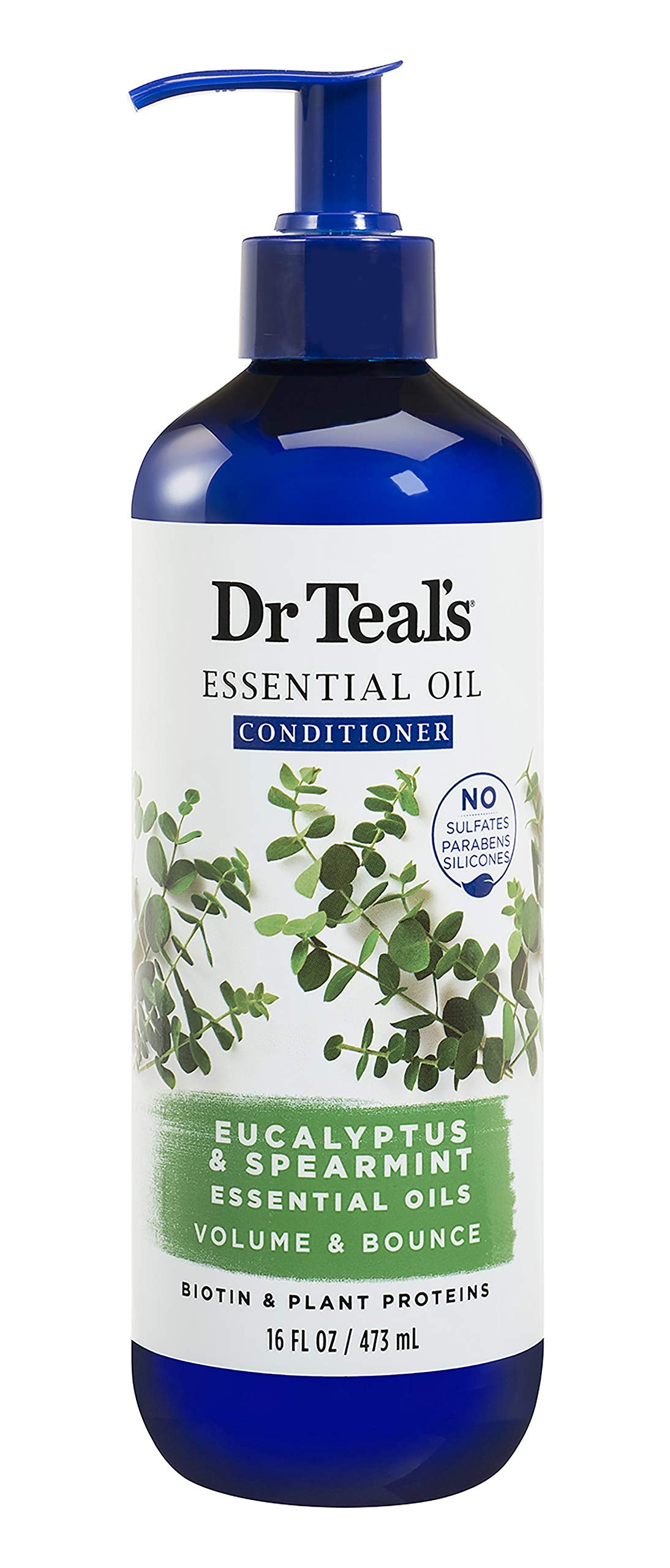 Dr. Teal's Eucalyptus & Spearmint Conditioner (1 Bottle, 16 fl oz) - Volume & Bounce Essential Oils Brings Dull Looking Hair Back to Life - Plant Proteins Strengthen, Hydrate & Keep Hair Healthy