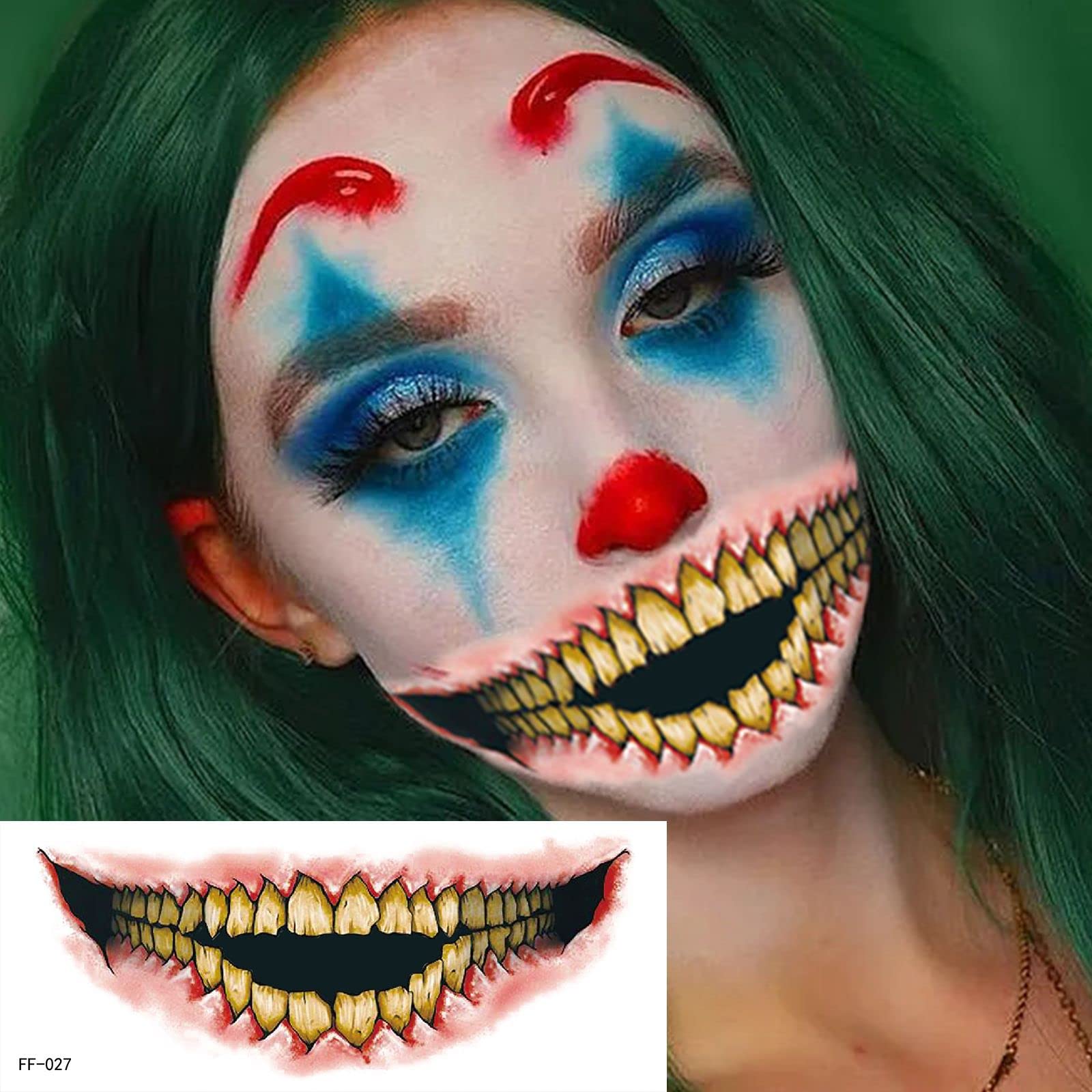 Halloween Temporary Horror Scary Mouth Tattoo Stickers Props Makeup Costume Accessories Face Kit Men or Women Adults Cosplay Party Masquerade