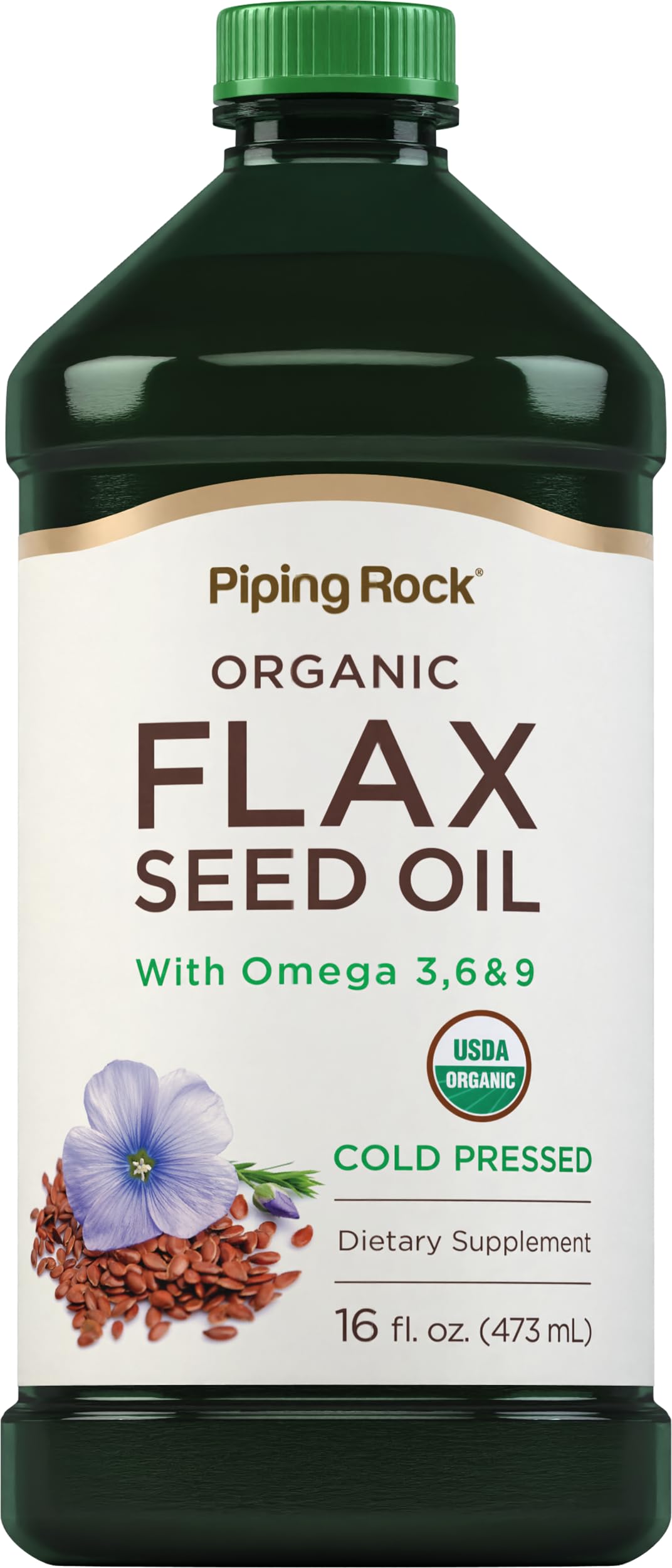 Piping Rock Flaxseed Oil | 16 fl oz | with Omega 3, 6, & 9 | Organic Cold Pressed | Non GMO, Gluten Free Supplement