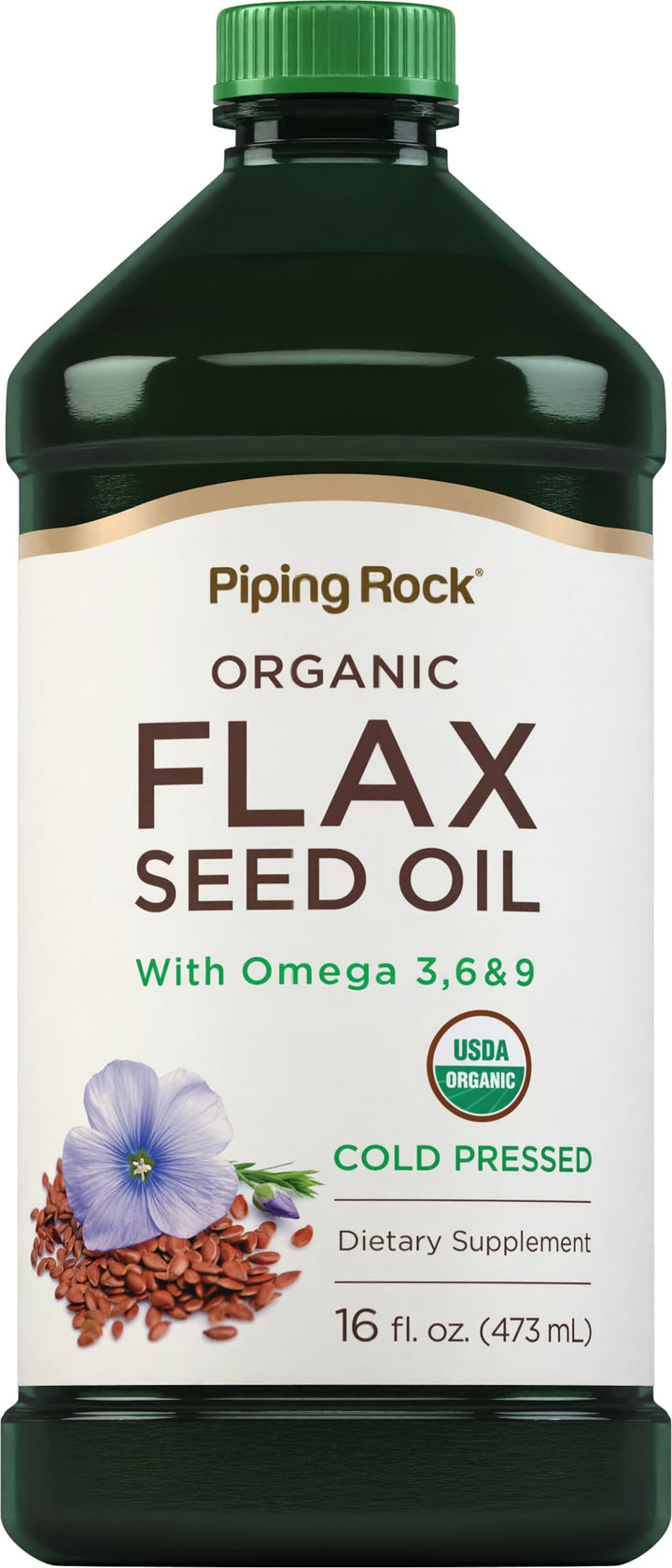 Piping Rock Flaxseed Oil | 16 fl oz | with Omega 3, 6, & 9 | Organic Cold Pressed | Non GMO, Gluten Free Supplement
