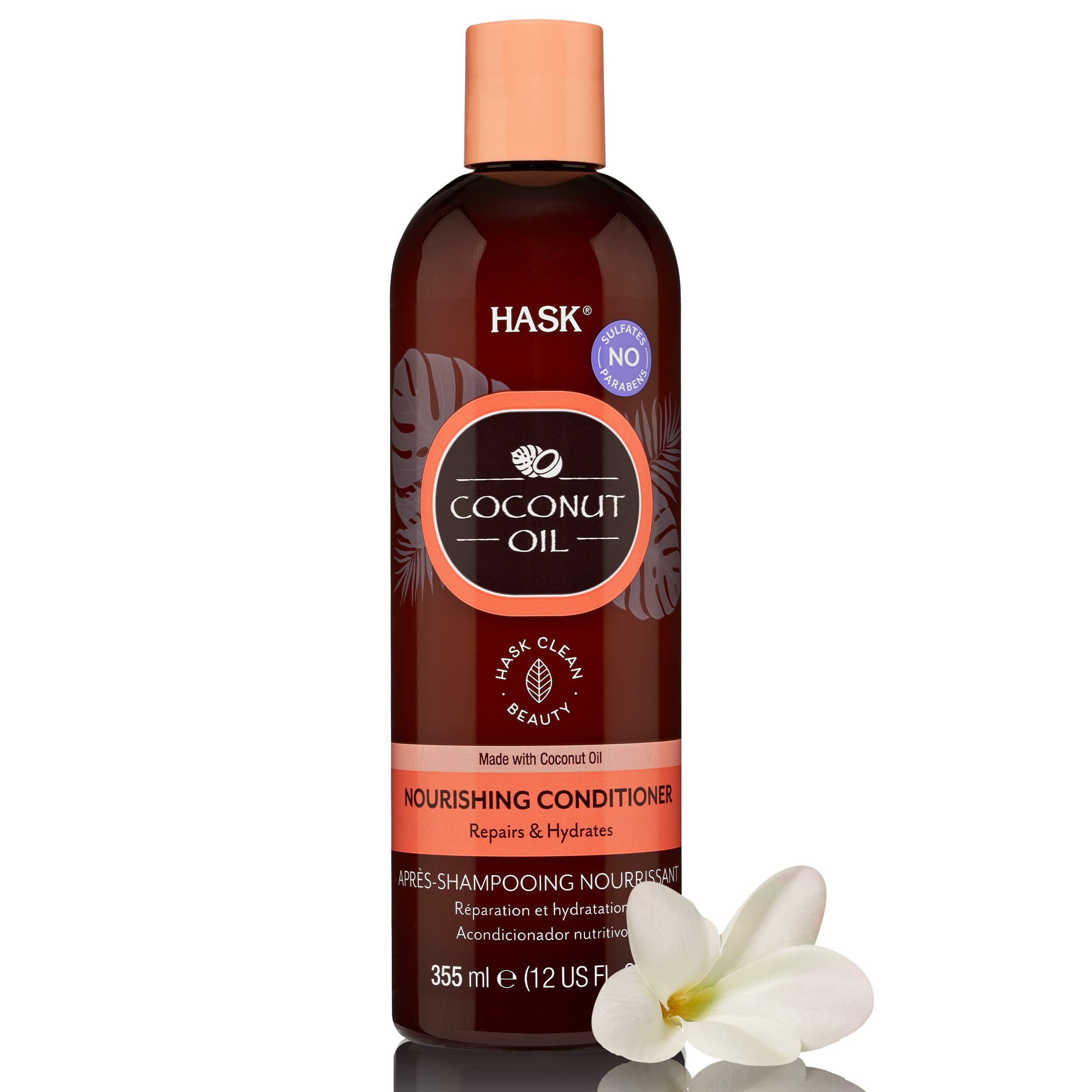 HASK Monoi Coconut Oil Nourishing Conditioner Dry, Dull, Normal Hair - 355 Ml | For Dry, Frizzy Or Coarse Hair | Sulfate & Paraben Free, 1 Count