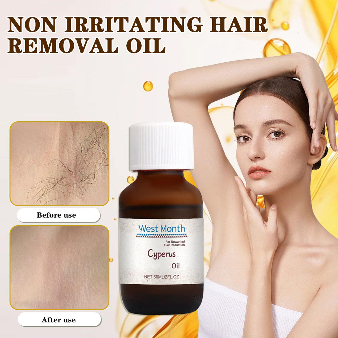 Cyperus Oil, Cyprus Rotundas Oil For Hair Removal, Cyprus Oil Natural Ingredient, Decrease Hair Growth Reducing Body Hair Growth(2PCS)