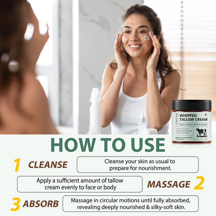 Beef Tallow for Skin, Tallow and Honey Balm (4.2 oz) - Tallow Face Moisturizer, Deeply Moisturizing Organic Grass-Fed Tallow Face Moisturizer for Body - All-Natural Hydration for Soft, Supple Skin