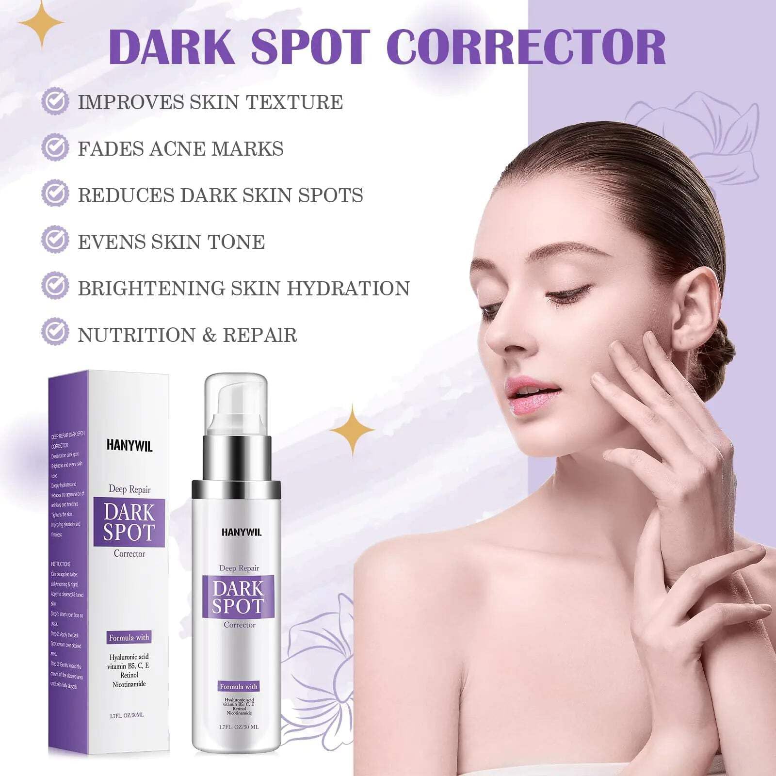 HANYWIL Dark Spot Remover for Face and Body, Corrector Cream, Sun and Age Spot Treatment, Rapid Tone Repair Retinol (1.7 Fl Oz)