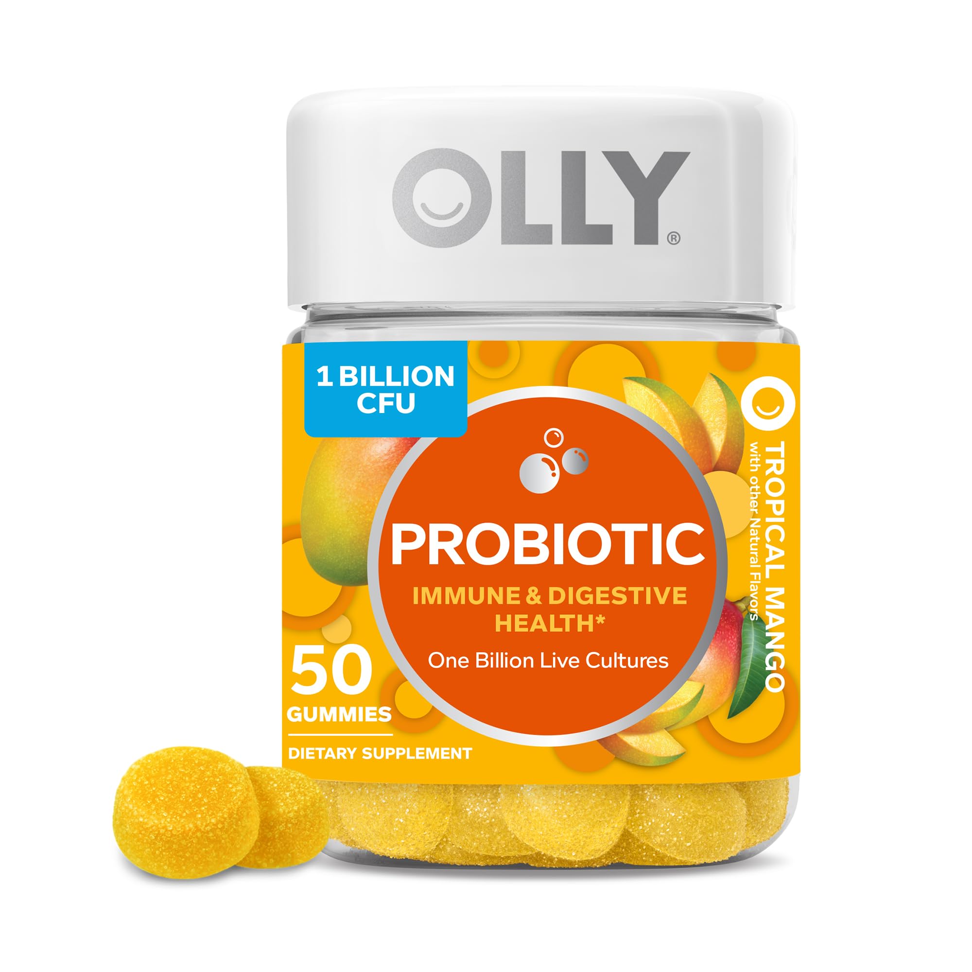 OLLY Purely Probiotic Gummy Supplements, Tropical Mango (Packaging May Vary), 50 Count