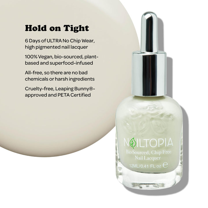 Nailtopia - Plant-Based Chip Free Nail Lacquer - Non Toxic, Bio-Sourced, Long-Lasting, Strengthening Polish - Hold On Tight (Nude With Beige Undertones) - 0.41oz
