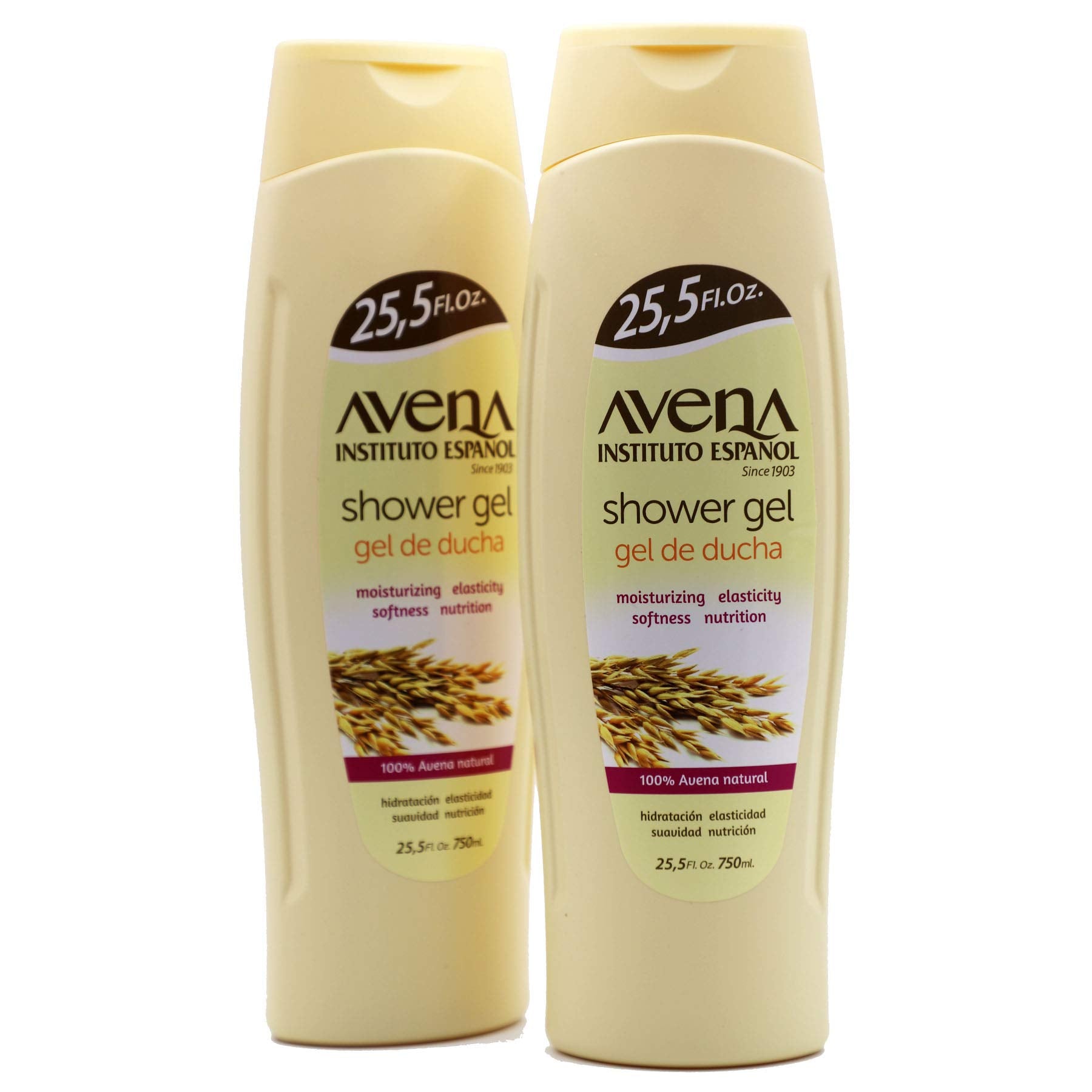 Instituto EspaÃƒ±ol Avena Shower Gel, Cleansing and Moisturizing Body Wash enriched with Oatmeal, Helps to Moisturize, Nourish and Soften your Skin, Improves Elasticity, 2-Pack of 25.5 FL Oz, Bottles