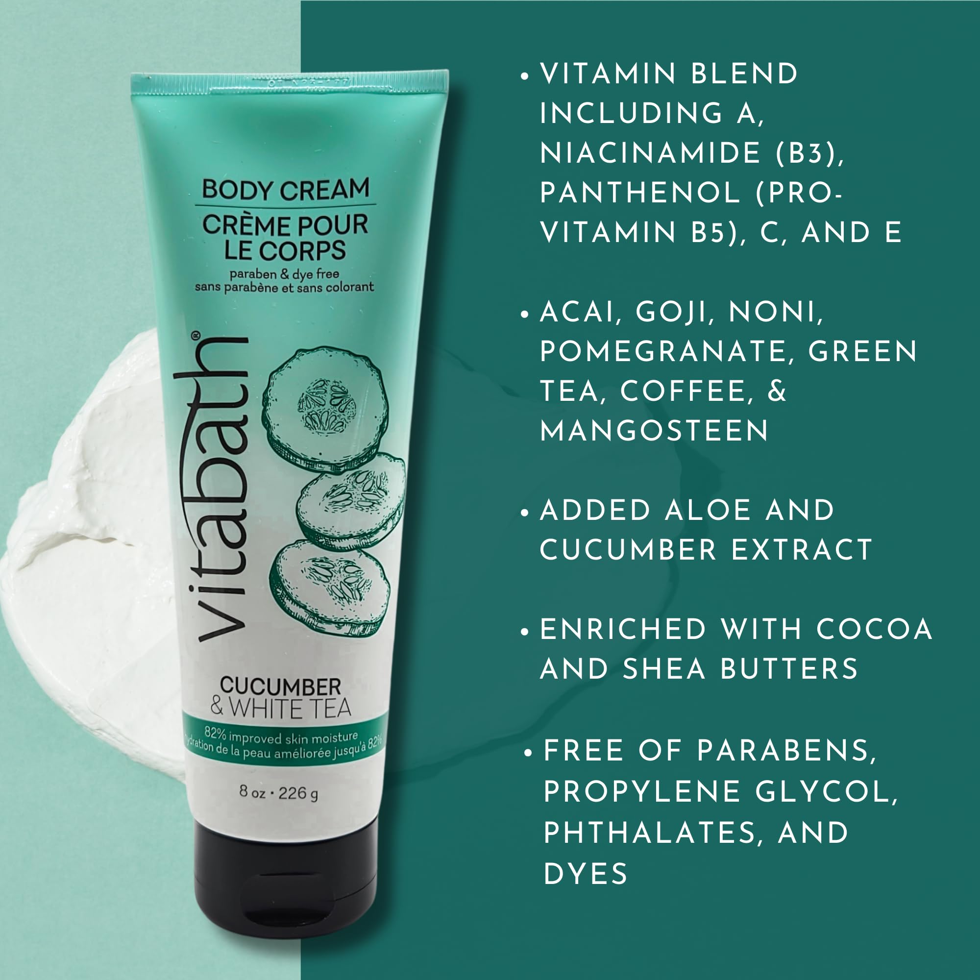 Vitabath Cucumber & White Tea Body Cream By Vitabath for Unisex - 8 Oz Body Cream, 8 Oz