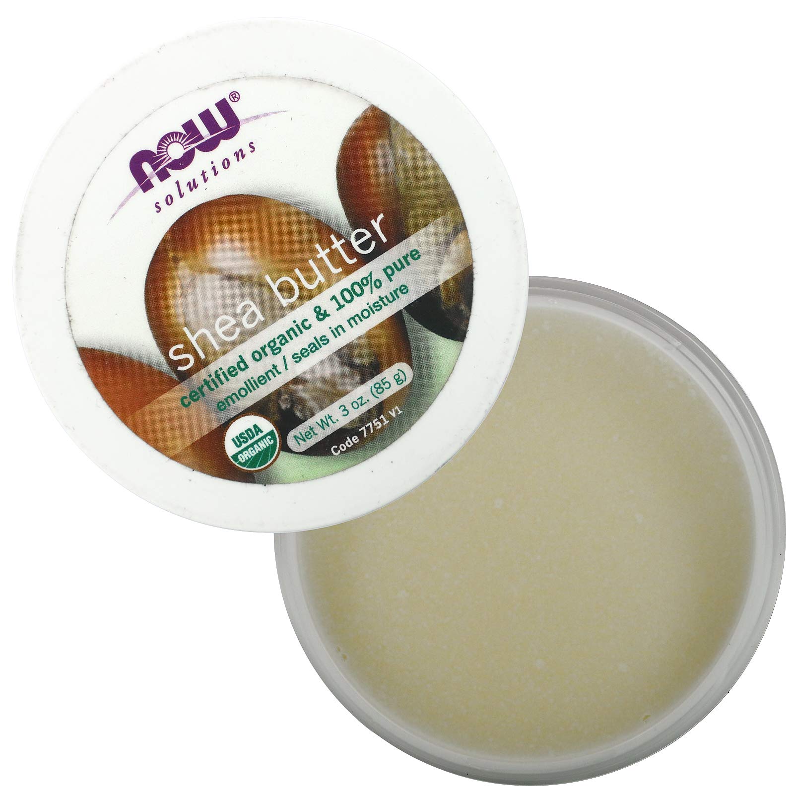 NOW Solutions, Certified Organic Shea Butter, Moisturizer For Rough And Dry Skin, Travel Size, 3-Ounce