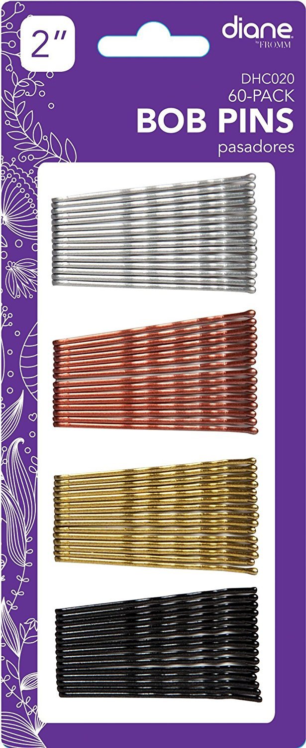 Assorted Colors : Diane Fromm 60 Pack Bob Pins 2'' Assorted Colors/Colores Variados Black Silver Copper Gold DHC020
