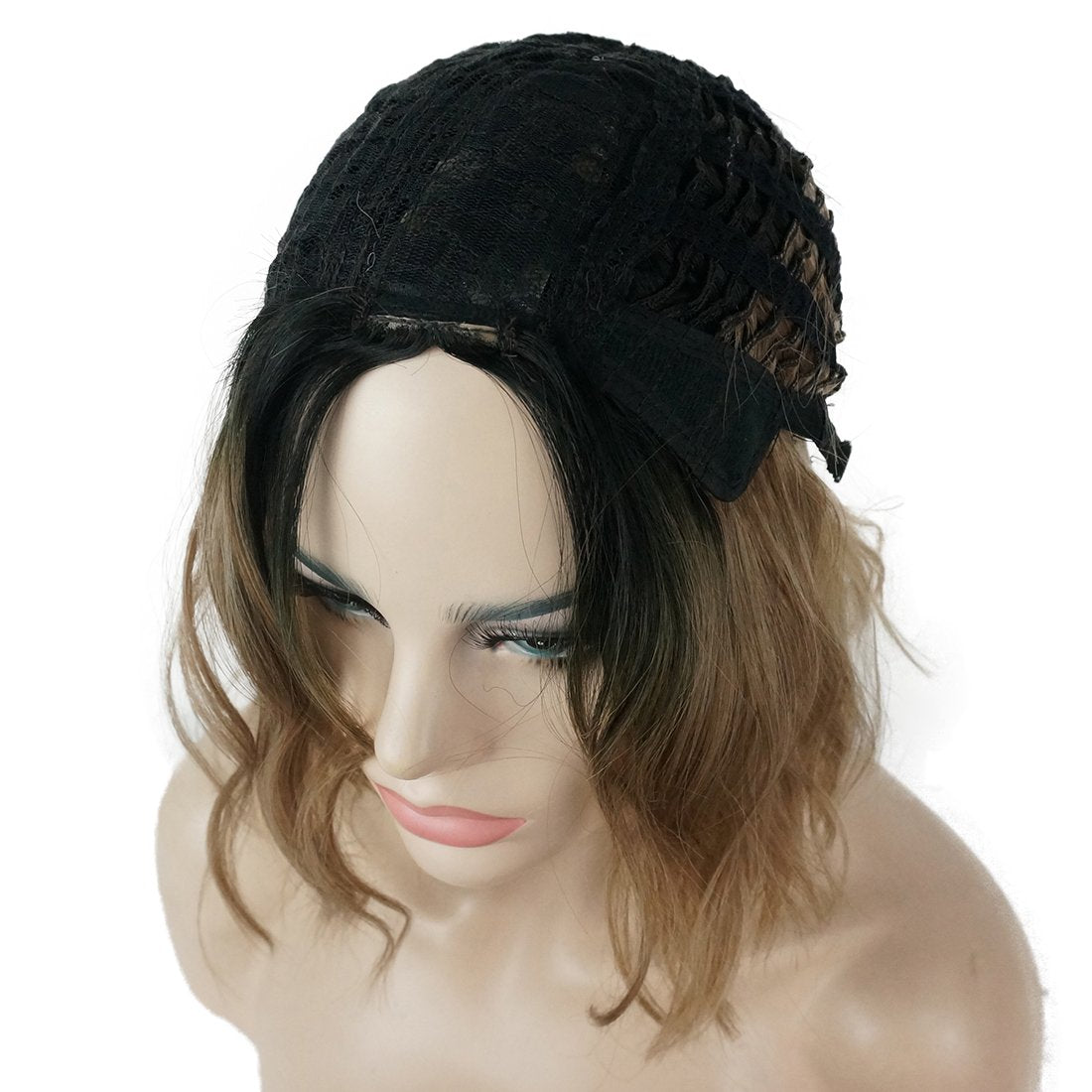 Lydell Short Wavy Bob Cuts Hairstyle For Women Light Brown Ombre Synthetic Hair Full Wigs