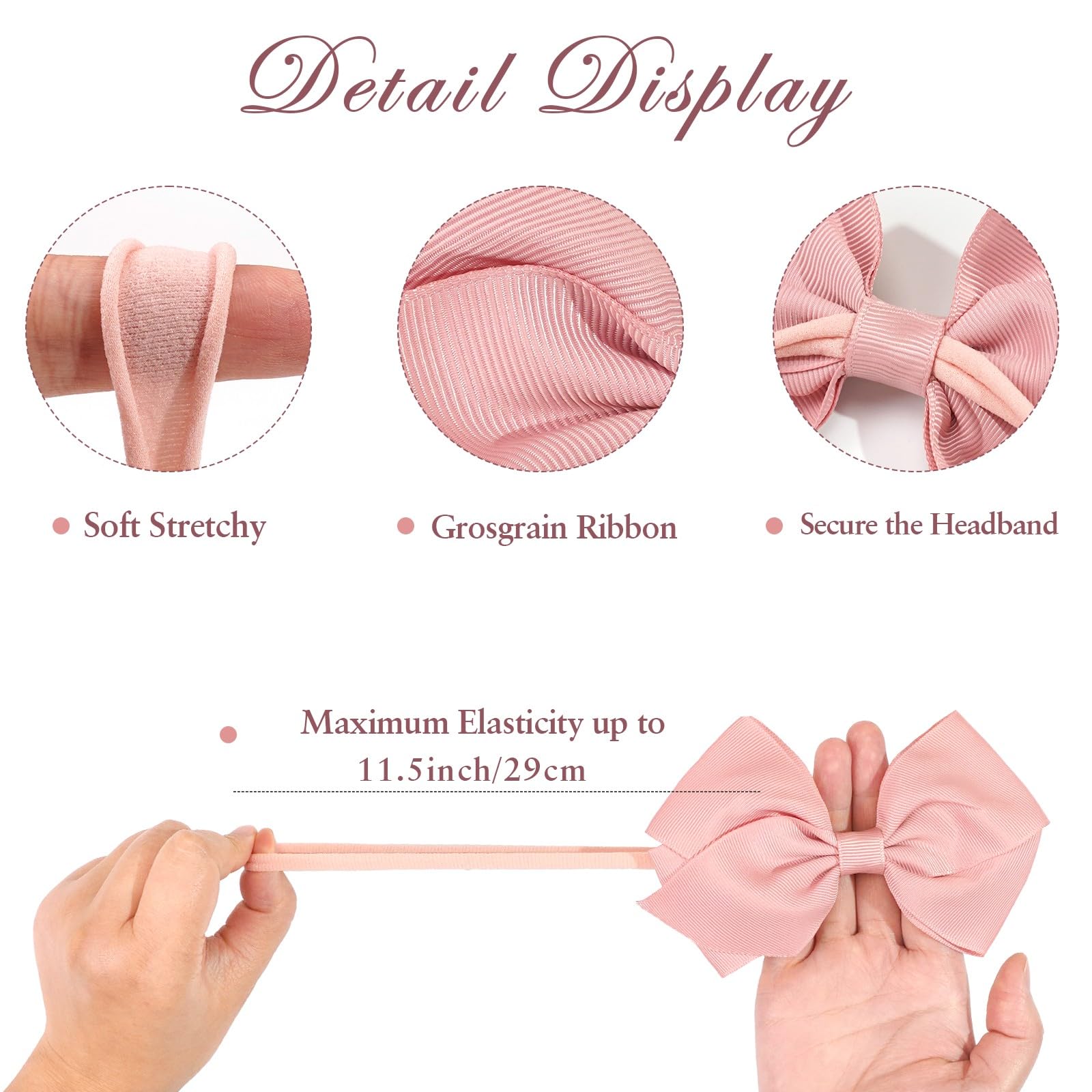 CÉLLOT 30 Colors Baby Bow Headbands 5 Hair Bows Super Soft Nylon Headbands for Baby Girls Infants preemie and Newborn Kids Hair Accessories