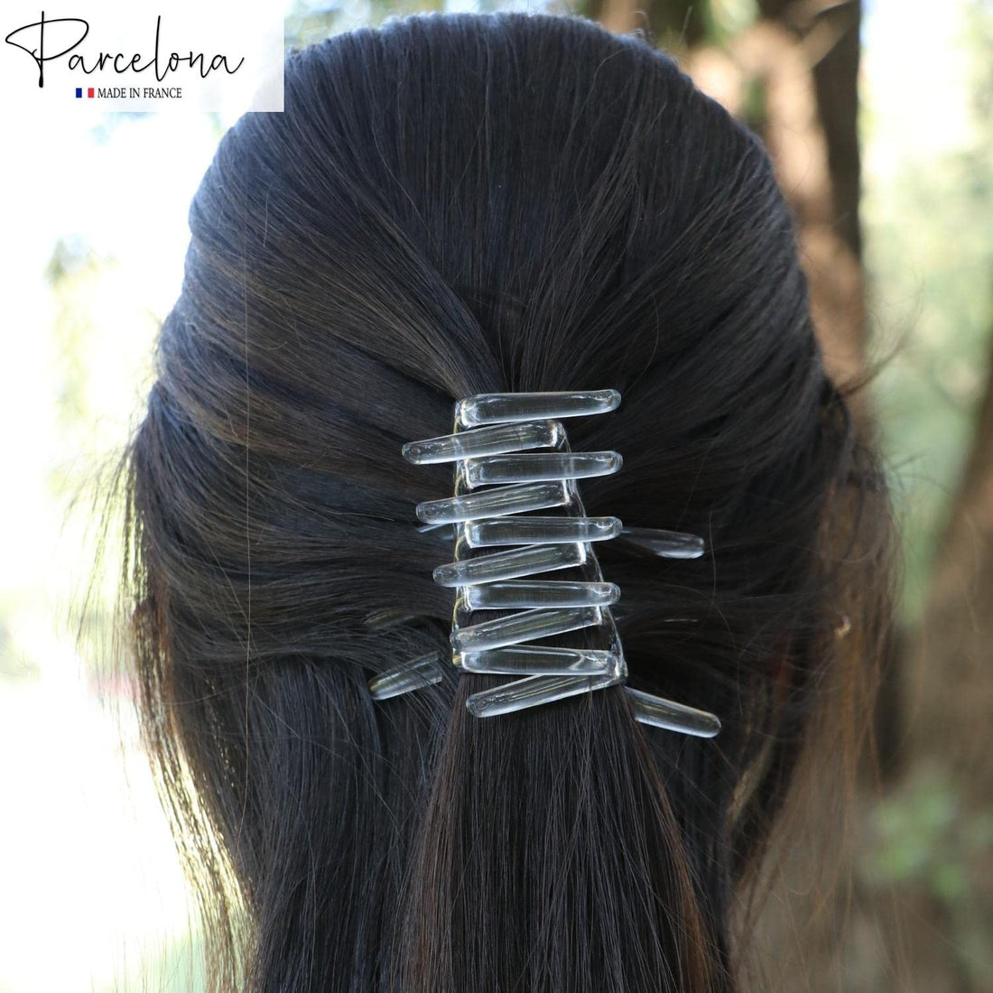 Parcelona French Crab Interlocking Medium Celluloid Clear Hair Clip Side Comb 2 1/4 Inches