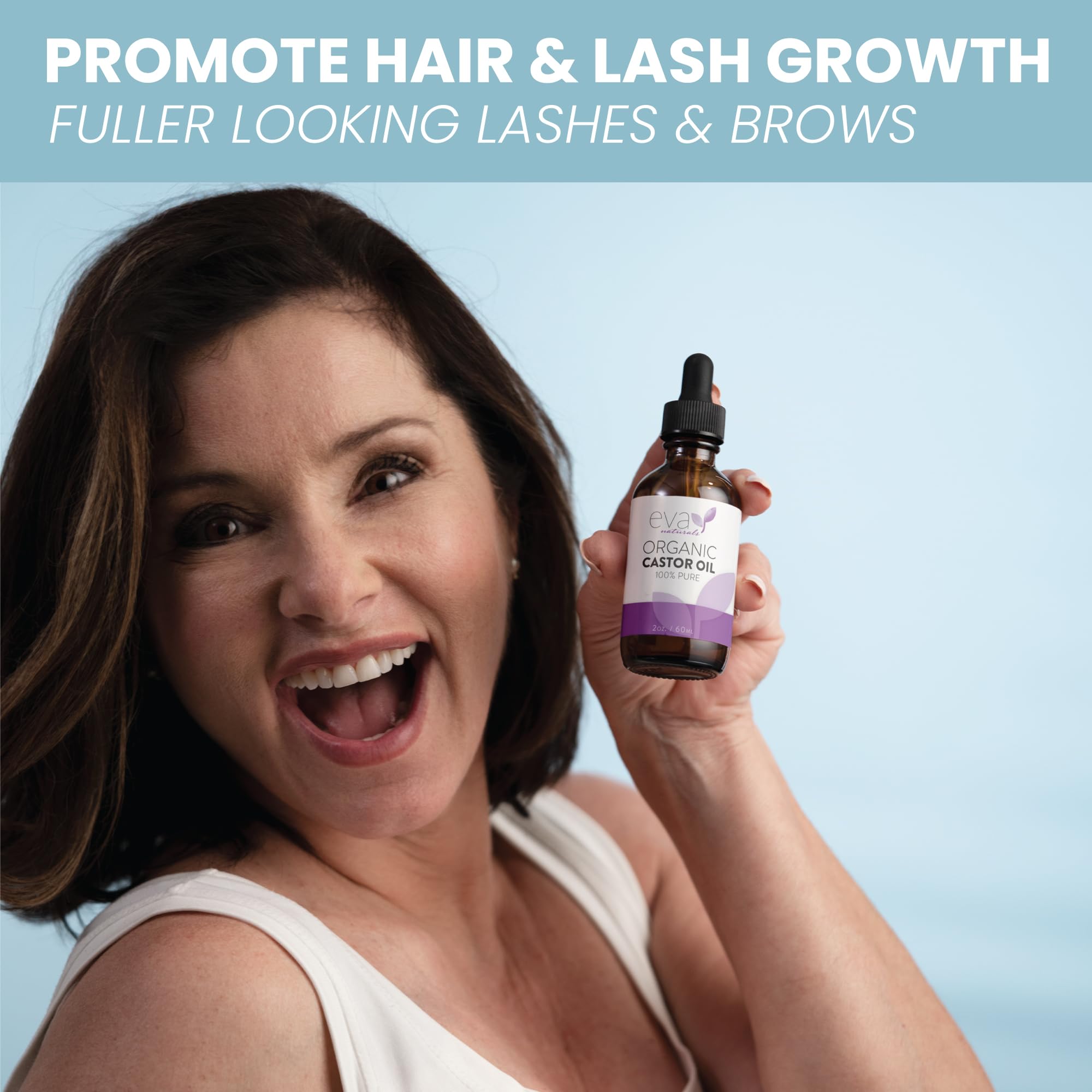 Eva Naturals Organic Castor Oil (2oz) - Promotes Hair, Eyebrow and Lash Growth - Diminishes Wrinkles and Signs of Aging - Hydrates and Nourishes Skin - 100% Pure and USP Grade - Premium Quality