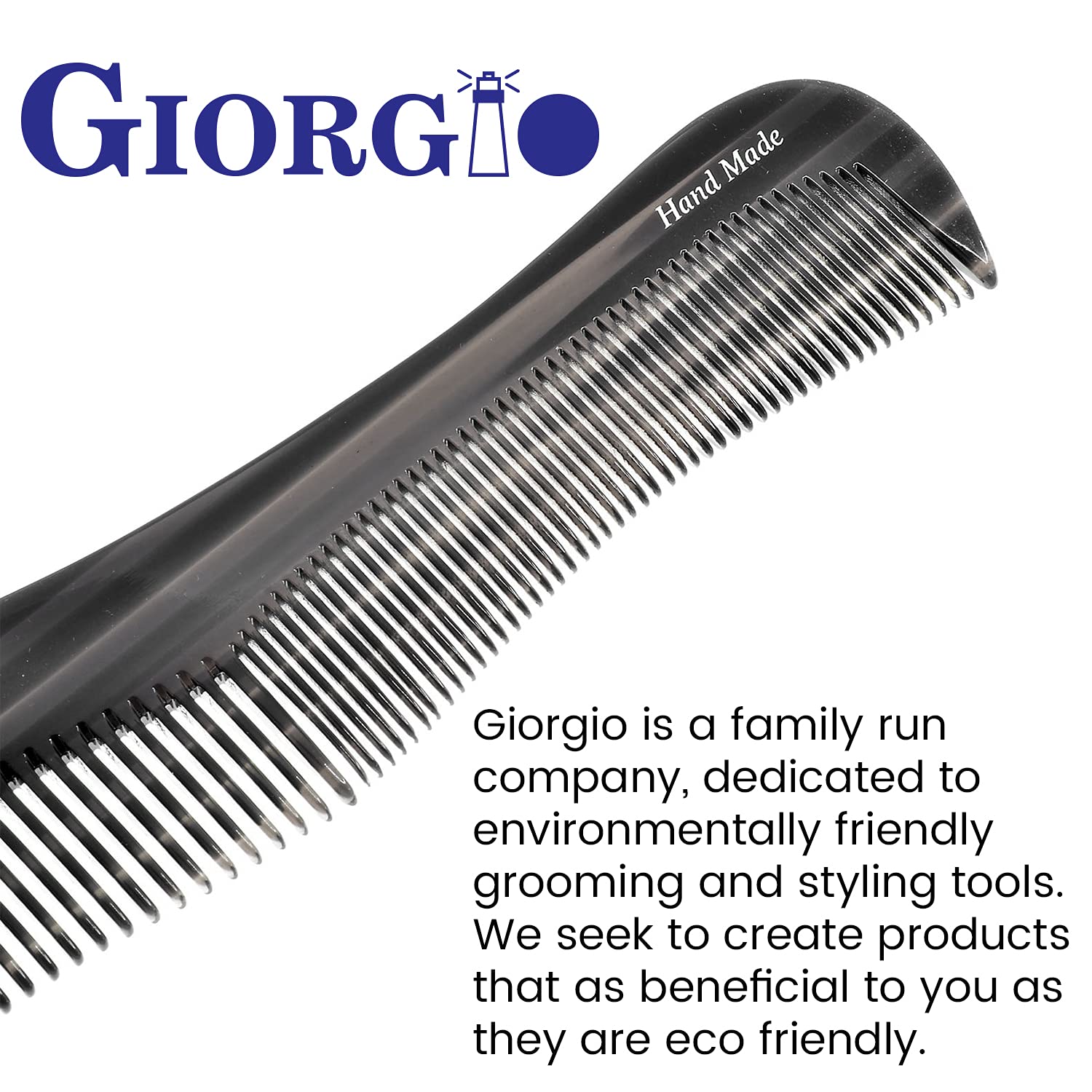 Giorgio G65 8 1/2 Handmade Black Flexible Contour Comb. Wide Teeth Flexible Comb. Hand-Made of quality.