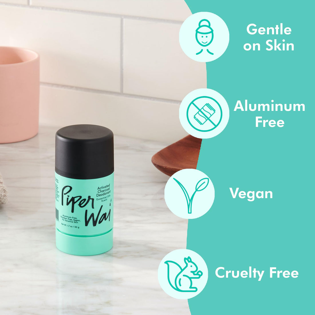 PiperWai Natural Deodorant w/Activated Charcoal | Odor Protection, Vegan, Aluminum Free, Shark Tank Product for Women & Men | Great for Travel, & Gifts | 50g Scented Stick