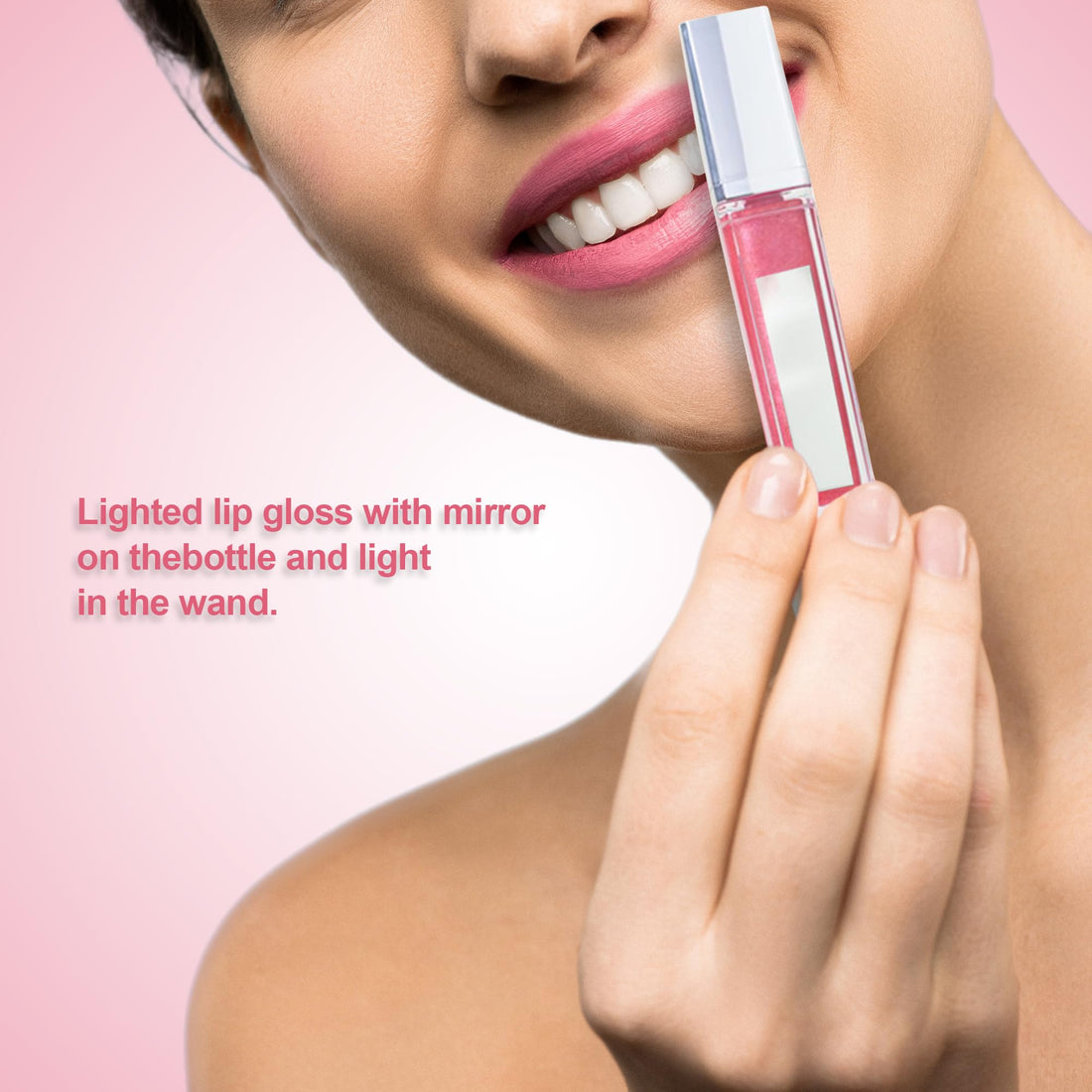Light Up Lip Gloss with Mirror | Hot Pink Glitter | Bright LED Lighted Wand |Gifts|Holidays|Christmas|Bridal