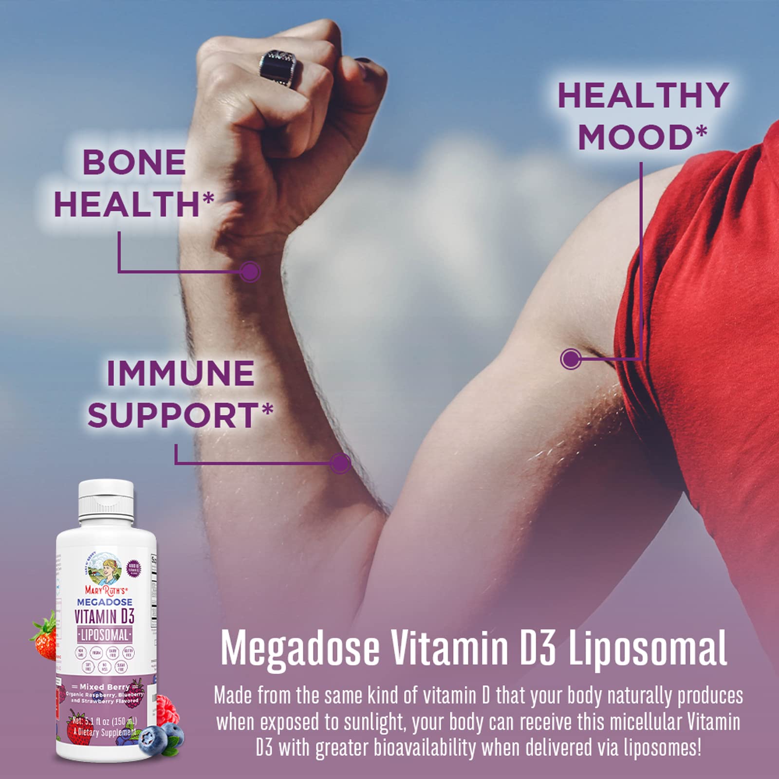Megagose Vitamin D3 Liposomal by MaryRuth's| Vitamin D 4000 IU | Ultra Absorption | Immune Support for Adults | Bone Health | VIT D3 | Vegan | Sugar Free | Gluten Free | Non-GMO | 45 Servings
