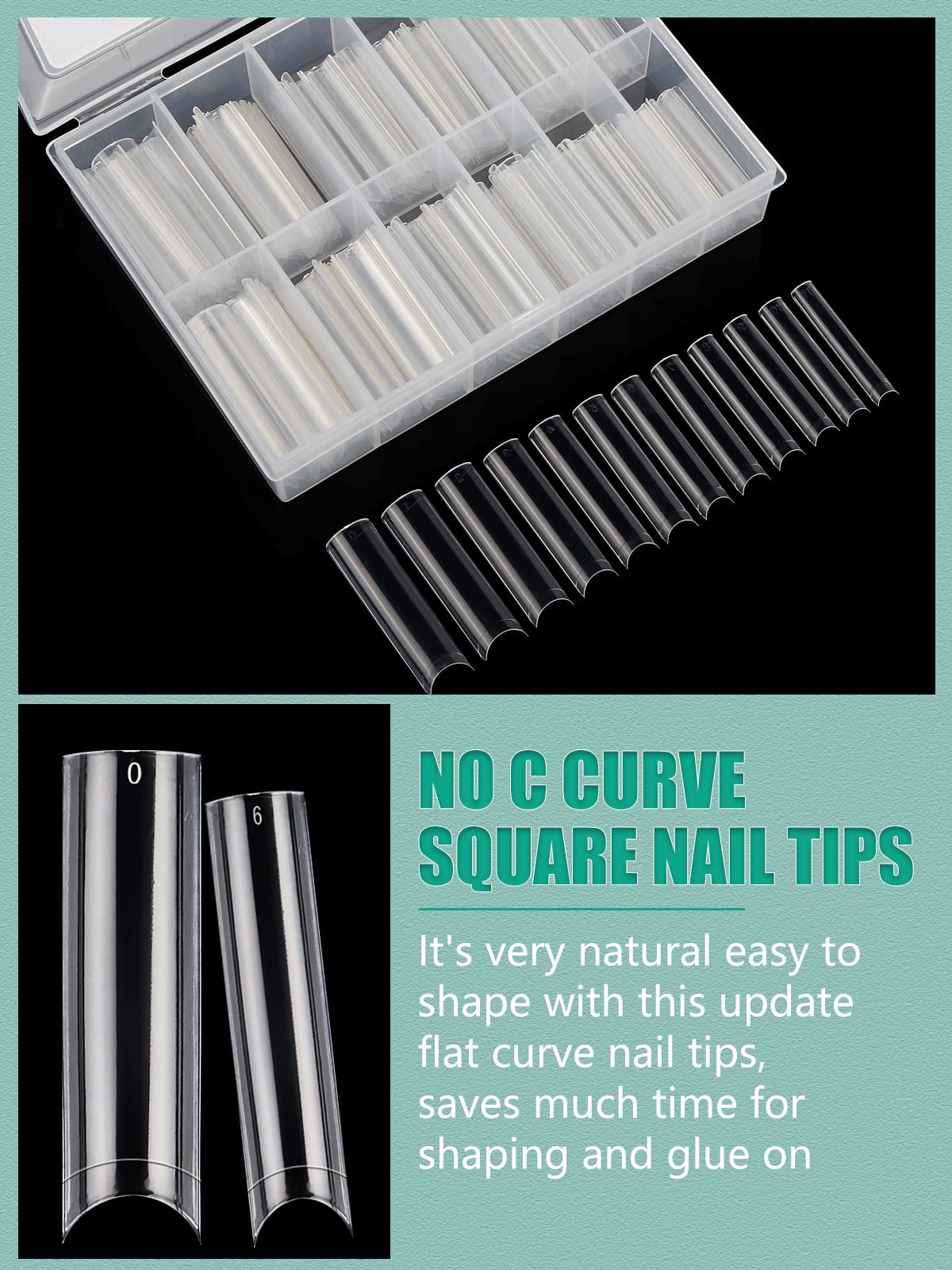 400PCS Extra Long C Curve Nail Tips, 2 Pack Natural and Clear Artificial Acrylic Nail Tips Manicure, 10 Sizes XXL Long Straight Square Shape French Press on False Nail Tips for Nail Art Salon Home DIY