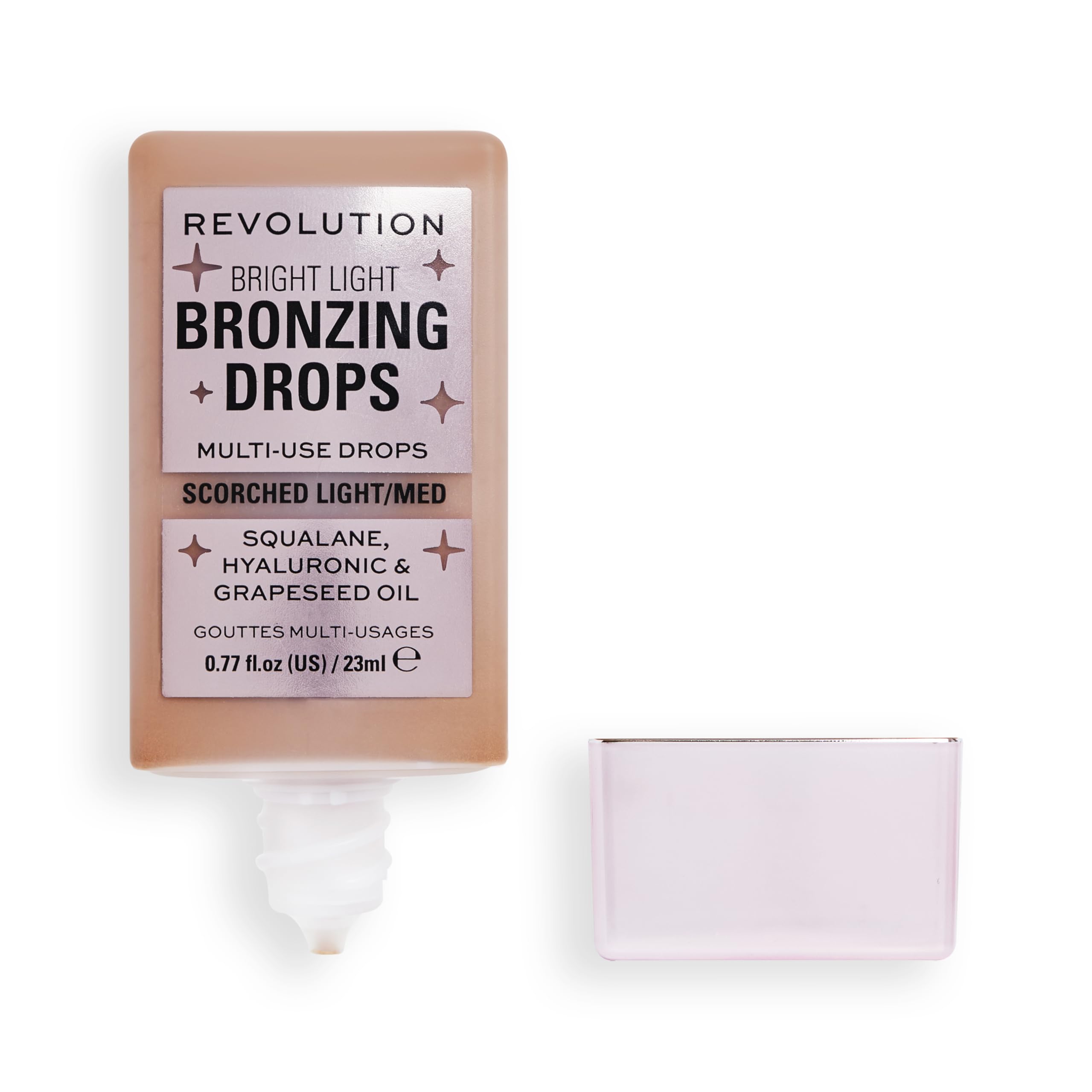 Revolution, Bright Light Bronzing Drops, Bronze & Glow for Face & Body, Infused with Hyaluronic Acid, Vegan & Cruelty-Free, Bronze Scorched, 0.77 fl oz