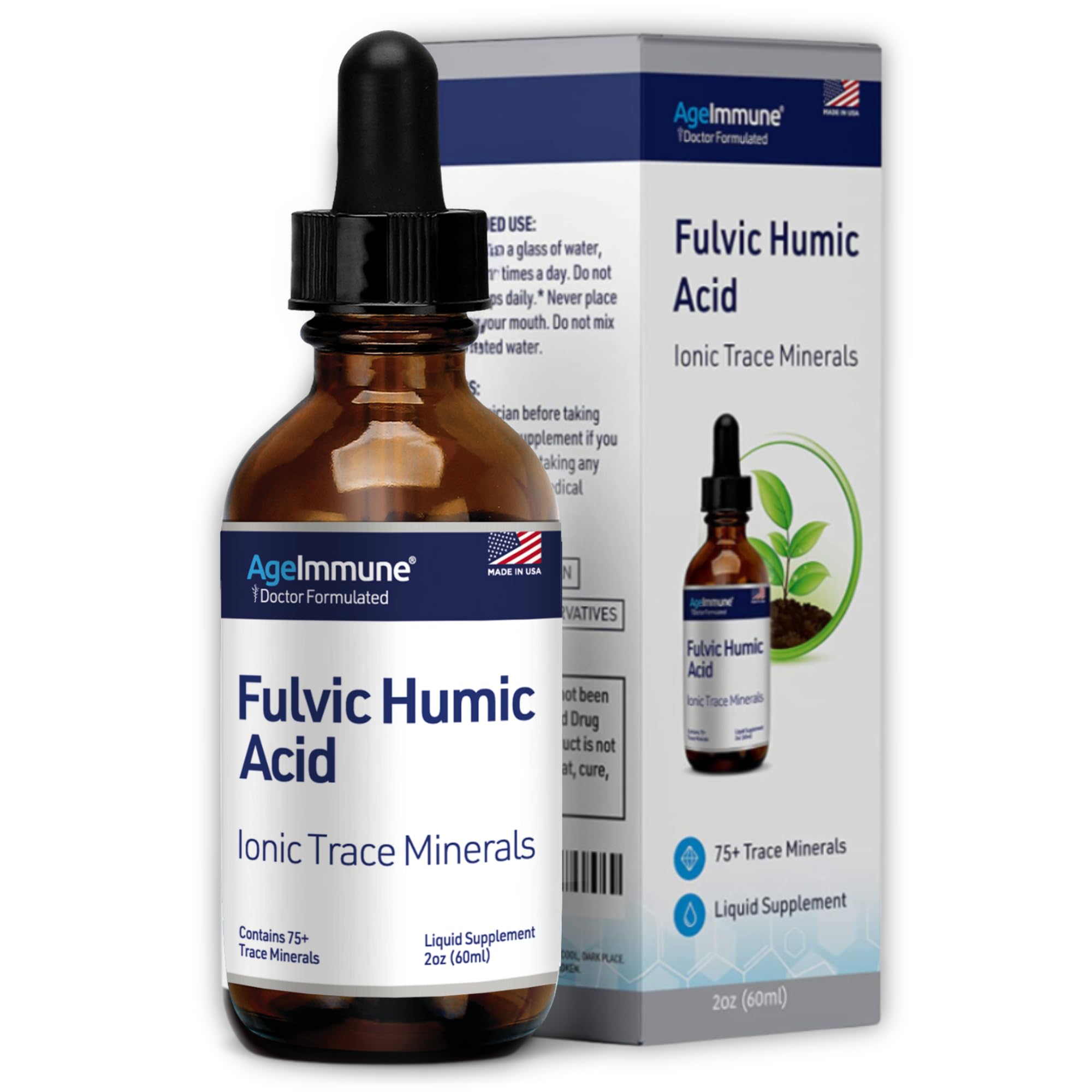 Fulvic Humic Acid Ionic Trace Minerals with Electrolytes Liquid Supplement. Plant Derived Mineral Drops, 75+ Trace Minerals for Energy Boost and Hydration. Up to 8 Months Supply. 2oz.
