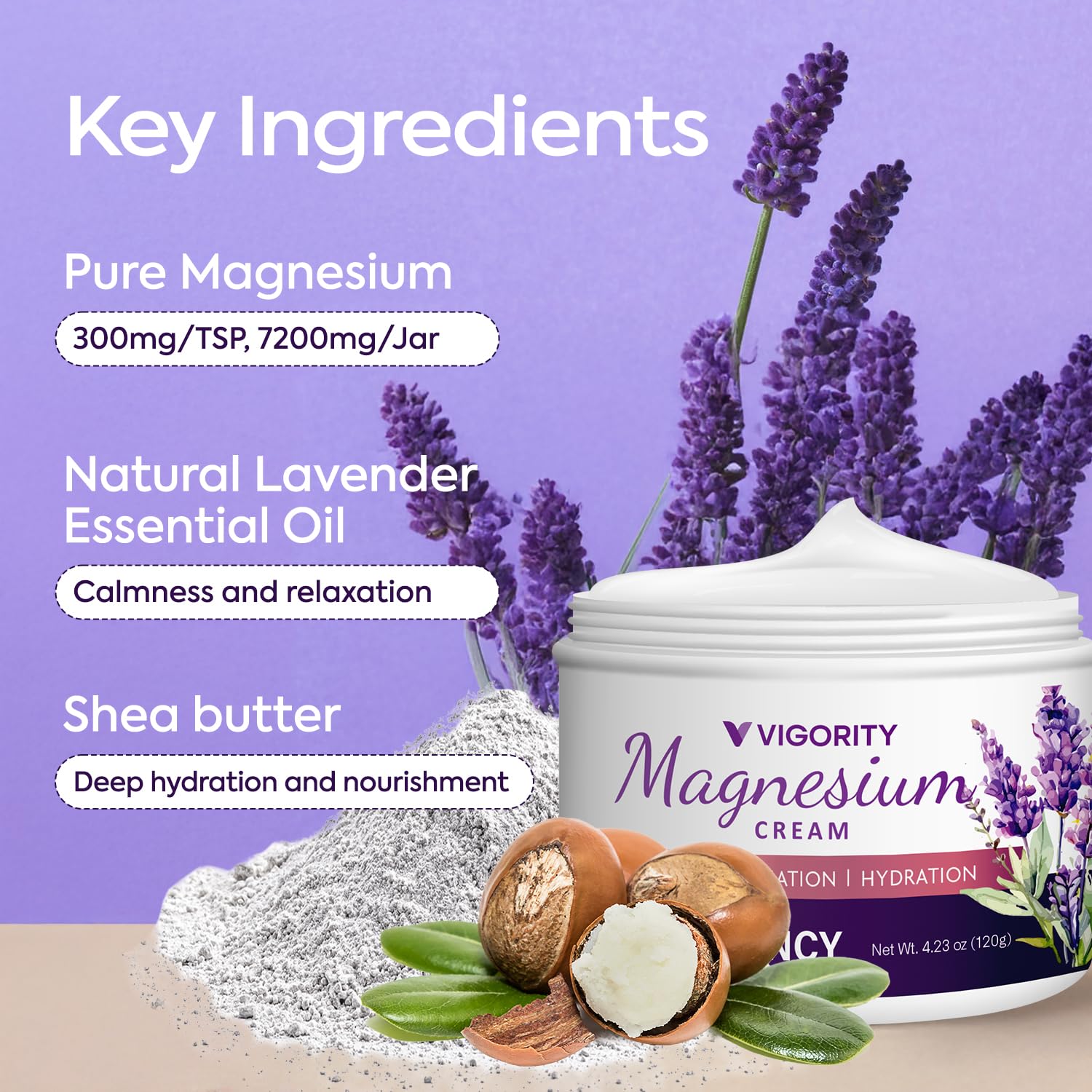 Vigority Magnesium Cream for Sleep: Magnesium Lotion for Leg Cramps - Soothing Magnesium with Lavender, Vitamin E and Shea Butter - Safe for Kids & Pregnant Individuals - 4.23 oz