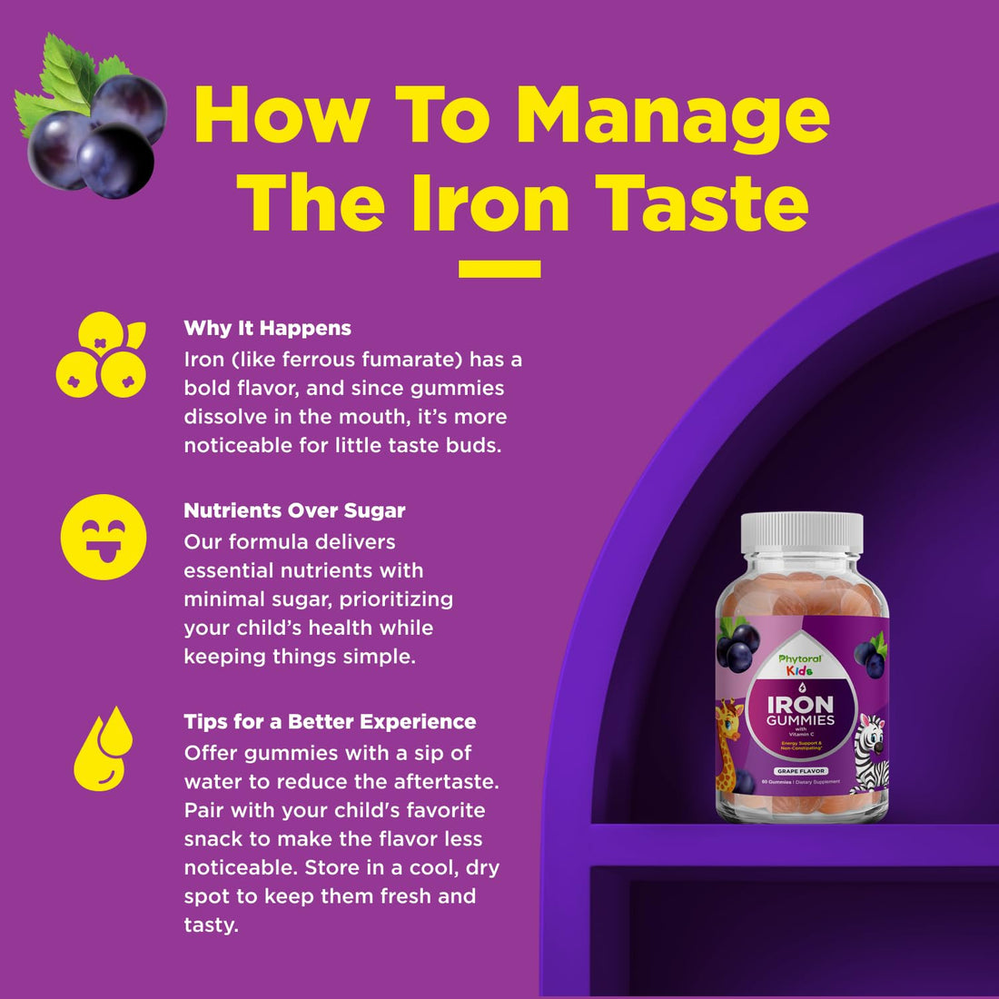 Kids Iron Gummies with Vitamin C - Blood Builder Iron Supplements for Kids with Gentle for Stronger Immunity & Energy Support - Vitamin B6, B12, A, Niacin & Folate Gummies - Vegan & GMO - 60 Count