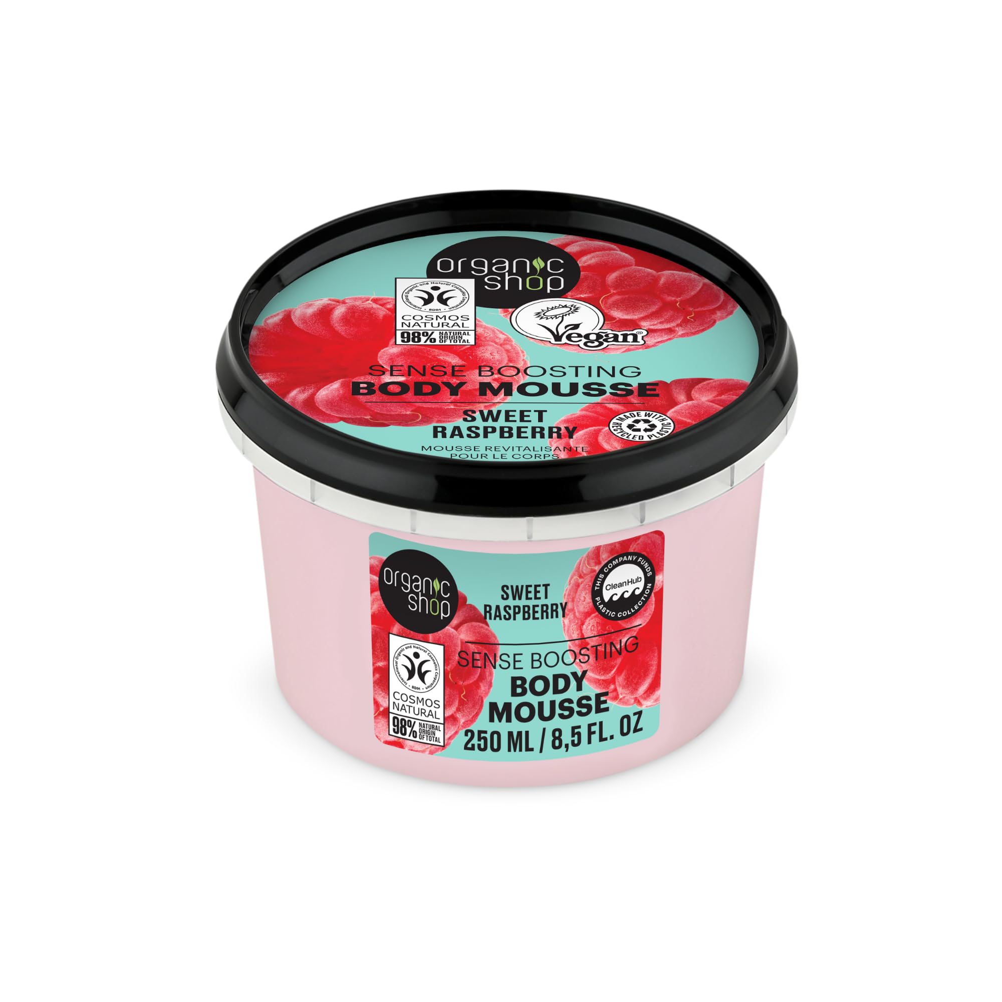 Organic Shop Sweet Raspberry Sense Boosting Body Cream, 100% Vegan & Organic, Daily Moisturizer & Deep Nourishing Body Mousse, Hydrating Natural Lotion, Intensive Care & Skin Toning. 250ml