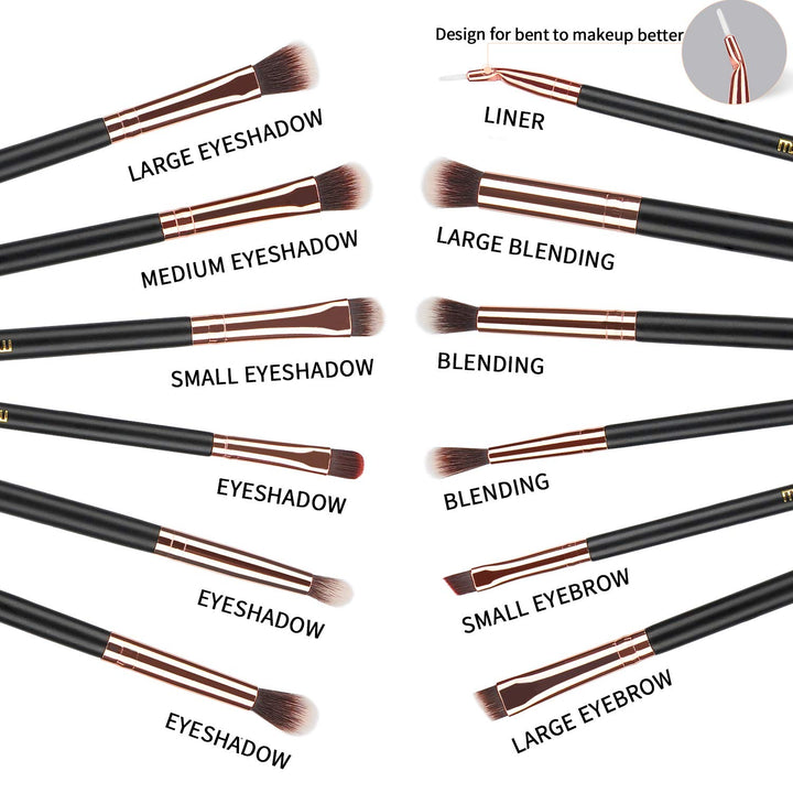 MSQ Eyeshadow Brushes 12pcs Rose Gold Eye Make Up Brush Set with Bag (PU Leather Pouch) Soft Natural Hairs for Eyeshadow, Eyebrow, Eyeliner, Blending, Best Gifts - Rose Gold