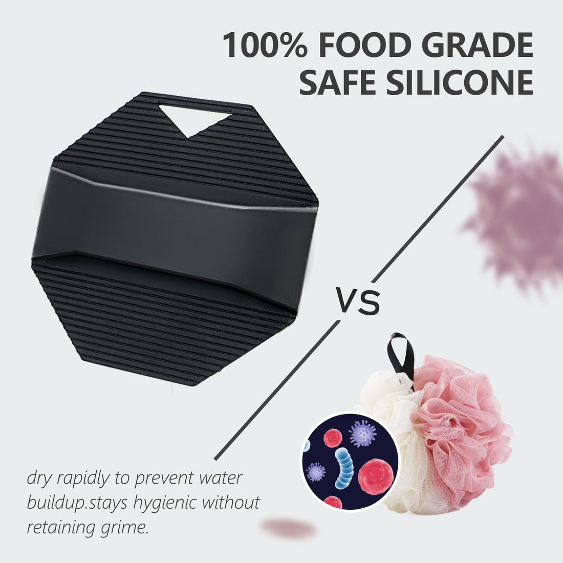 2 Pack Silicone Body Scrubber, Exfoliating Body Scrubber for Sensitive Skin, Silicone Loofah with Anti-Slippery Handle, Stays Clean Easily, Travel-Friendly for Men & Women (Black + Pink)