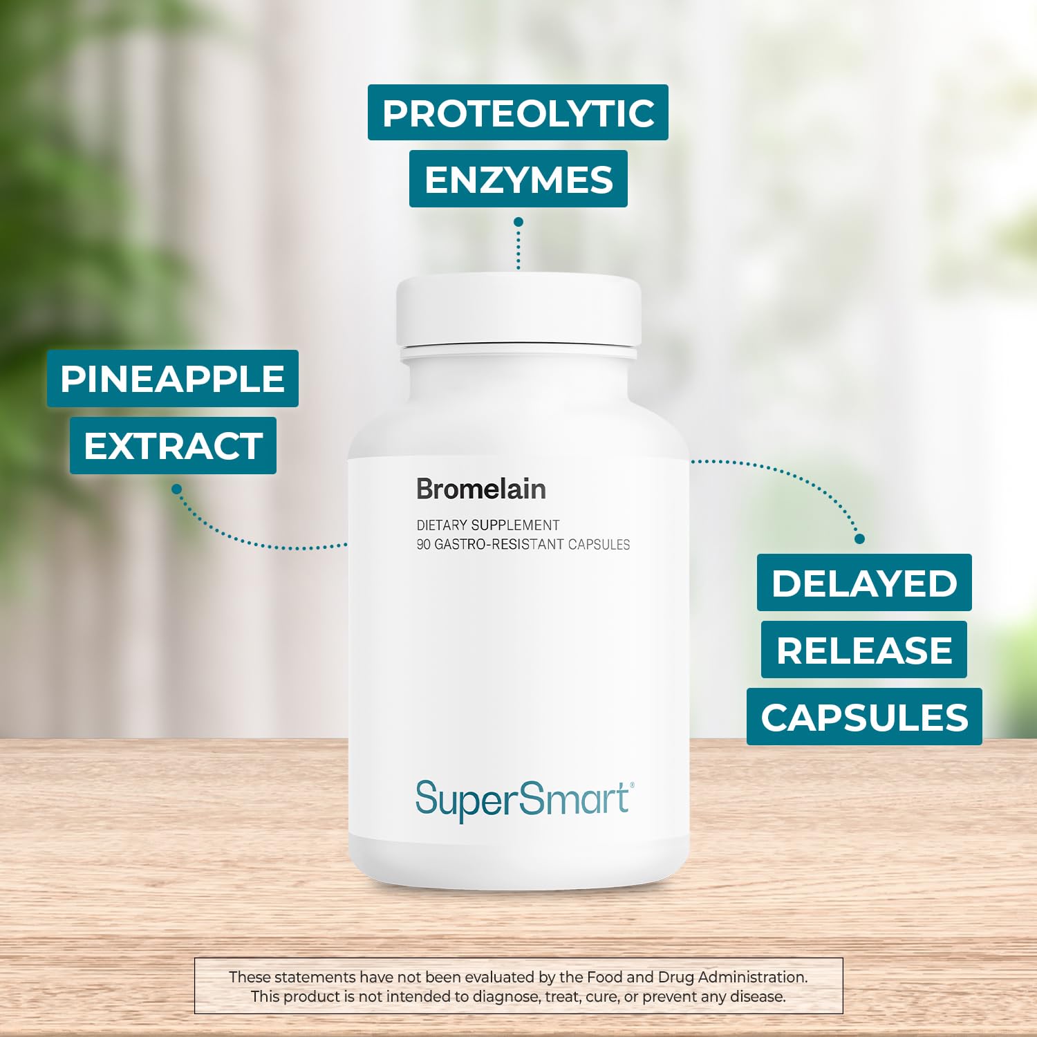 Supersmart - Bromelain Supplement 1500mg/3000 GDU per Day (Proteolytic Enzymes) - Pineapple Extract | Non-GMO & Gluten Free - 90 DR Capsules (Delayed Release)